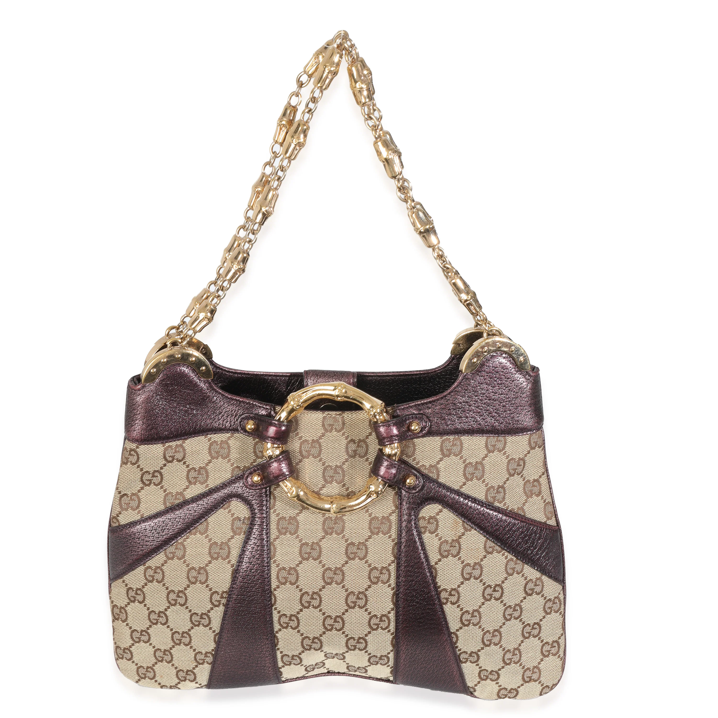 Tom Ford Metallic Purple Beige Monogram Bamboo Chain Shoulder Bag - Image 2