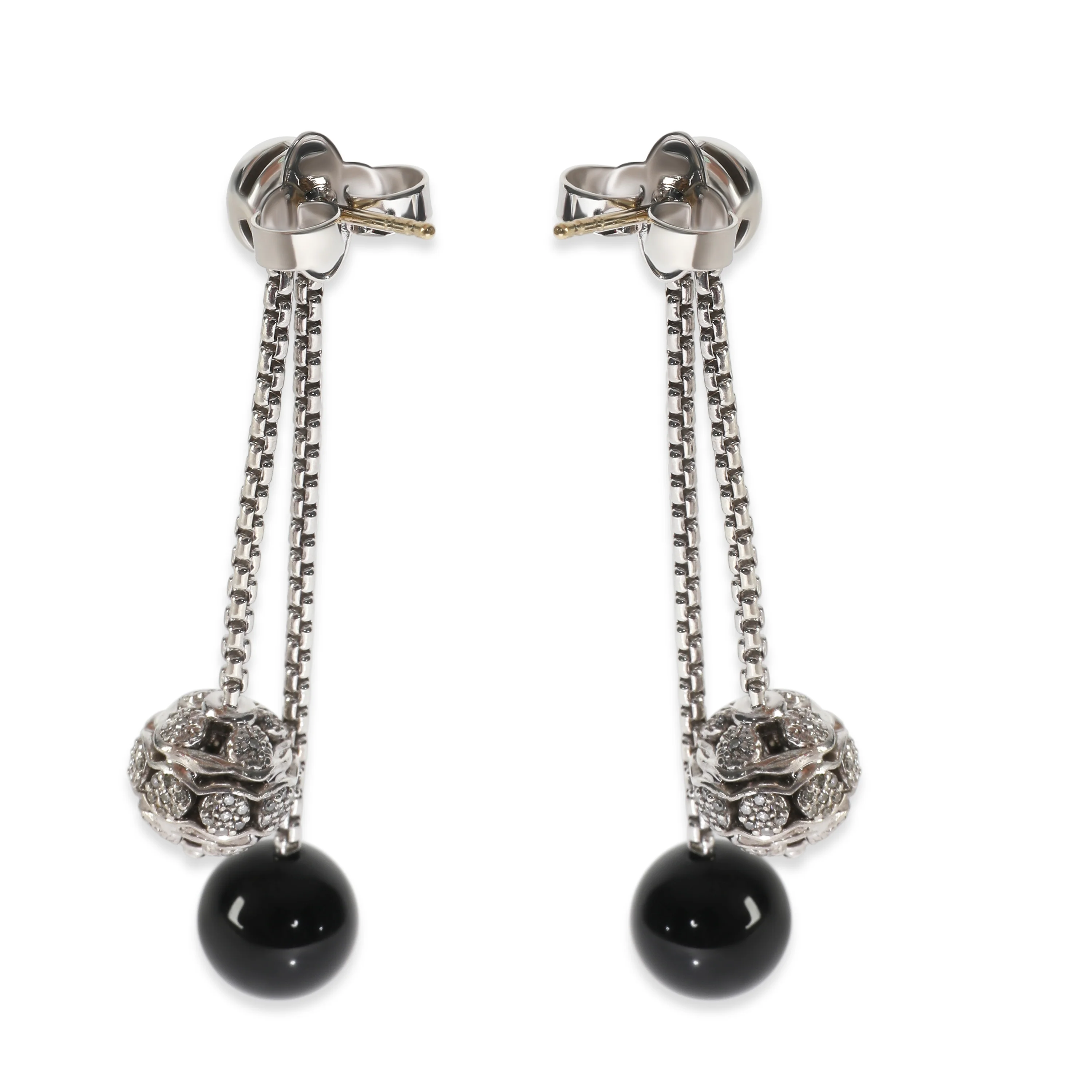 Sterling Silver Onyx and Diamond Ball Drop Earrings - Image 3