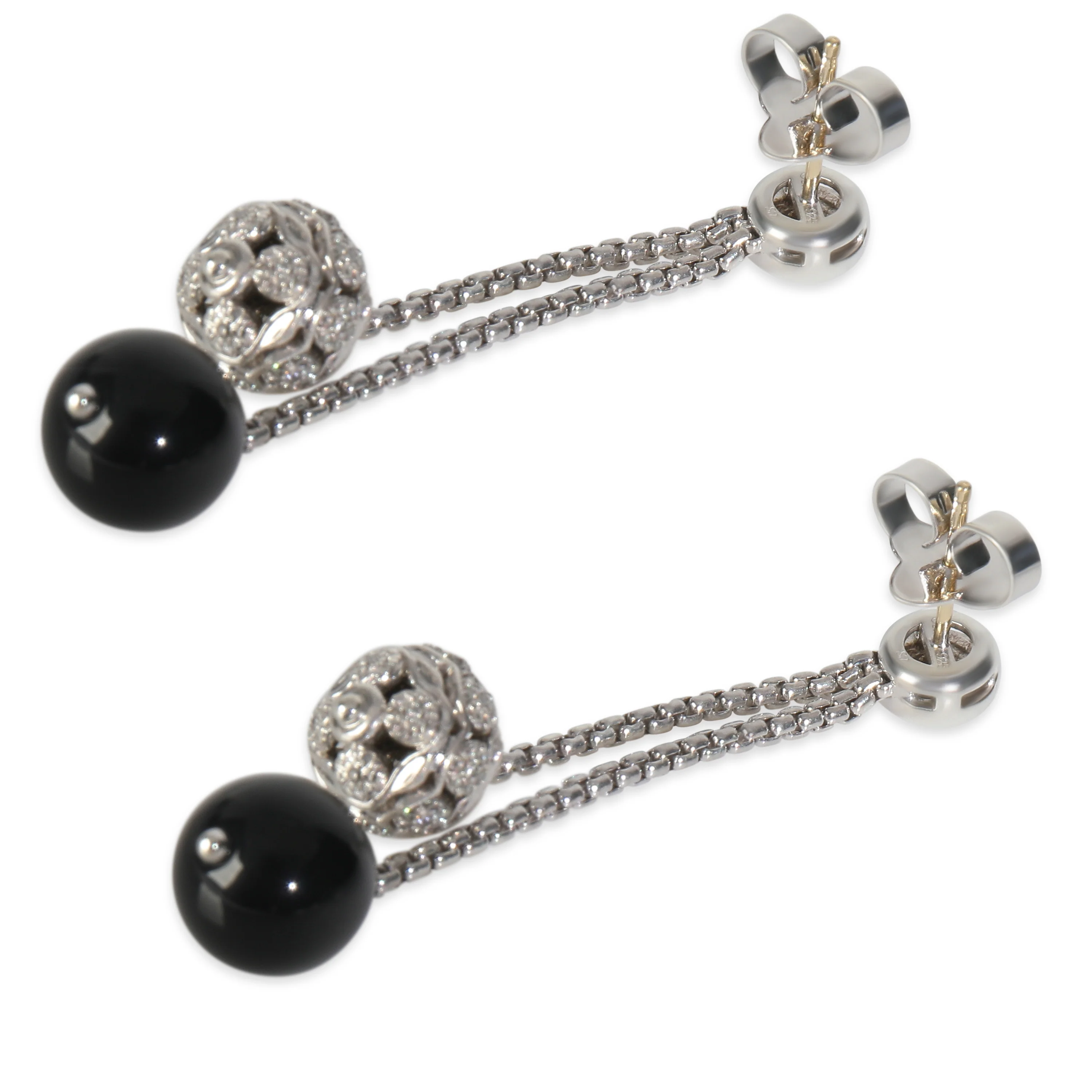 Sterling Silver Onyx and Diamond Ball Drop Earrings - Image 4