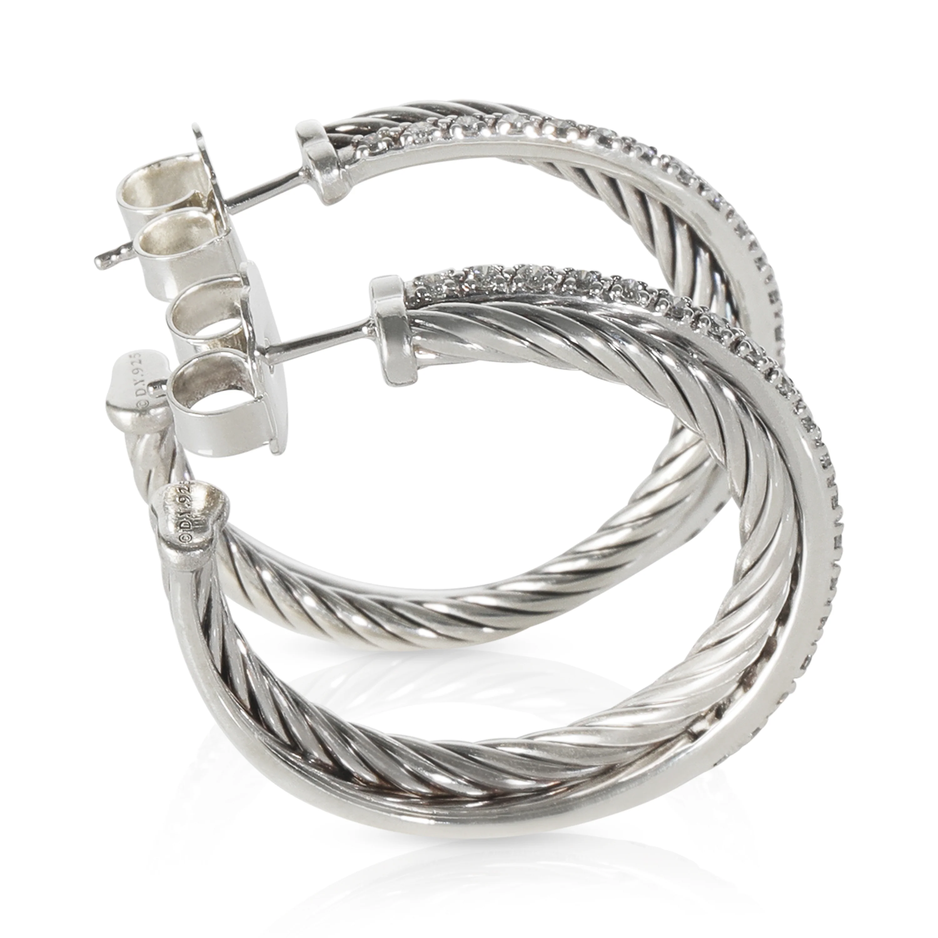 Sterling Silver Diamond Crossover Hoop Earrings - Image 3