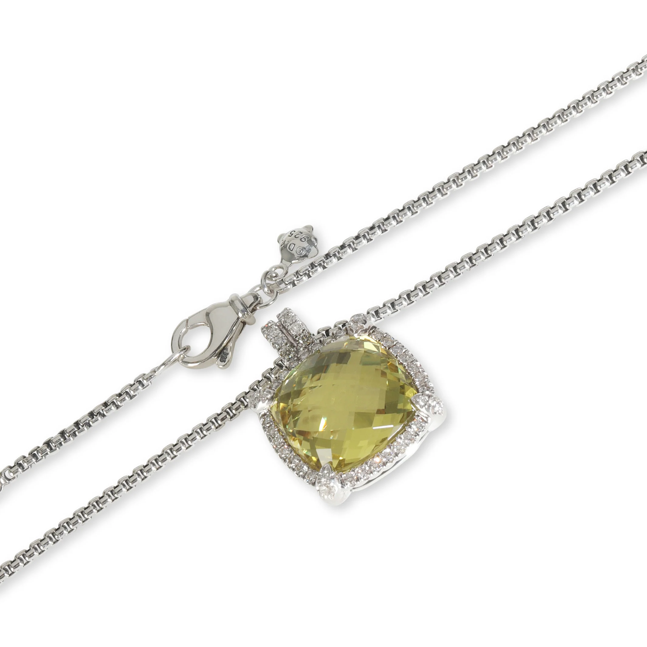 Sterling Silver Lemon Quartz and Diamond Chatelaine Pendant - Image 3