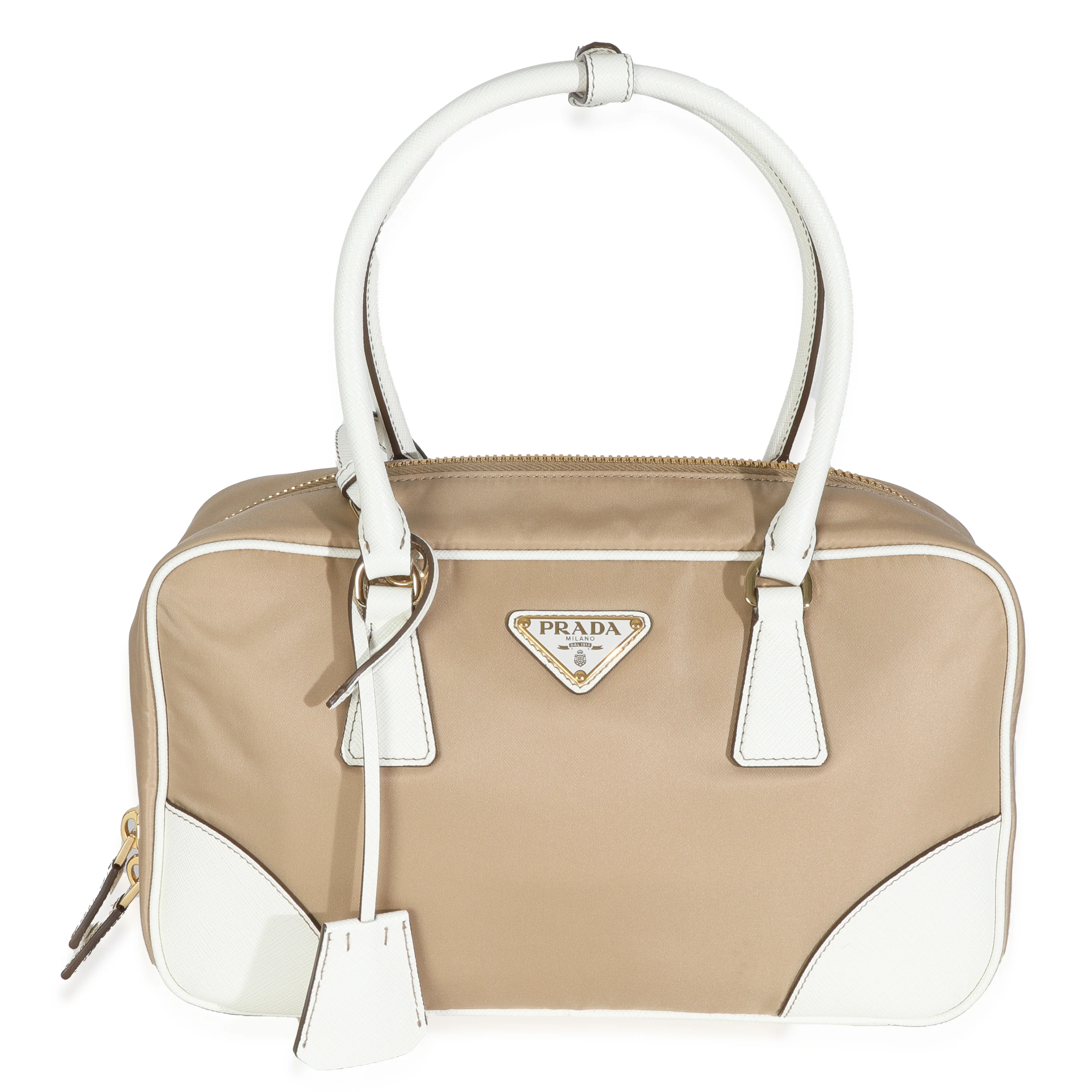 Beige White Re-Nylon Saffiano Medium Re-Edition 1978