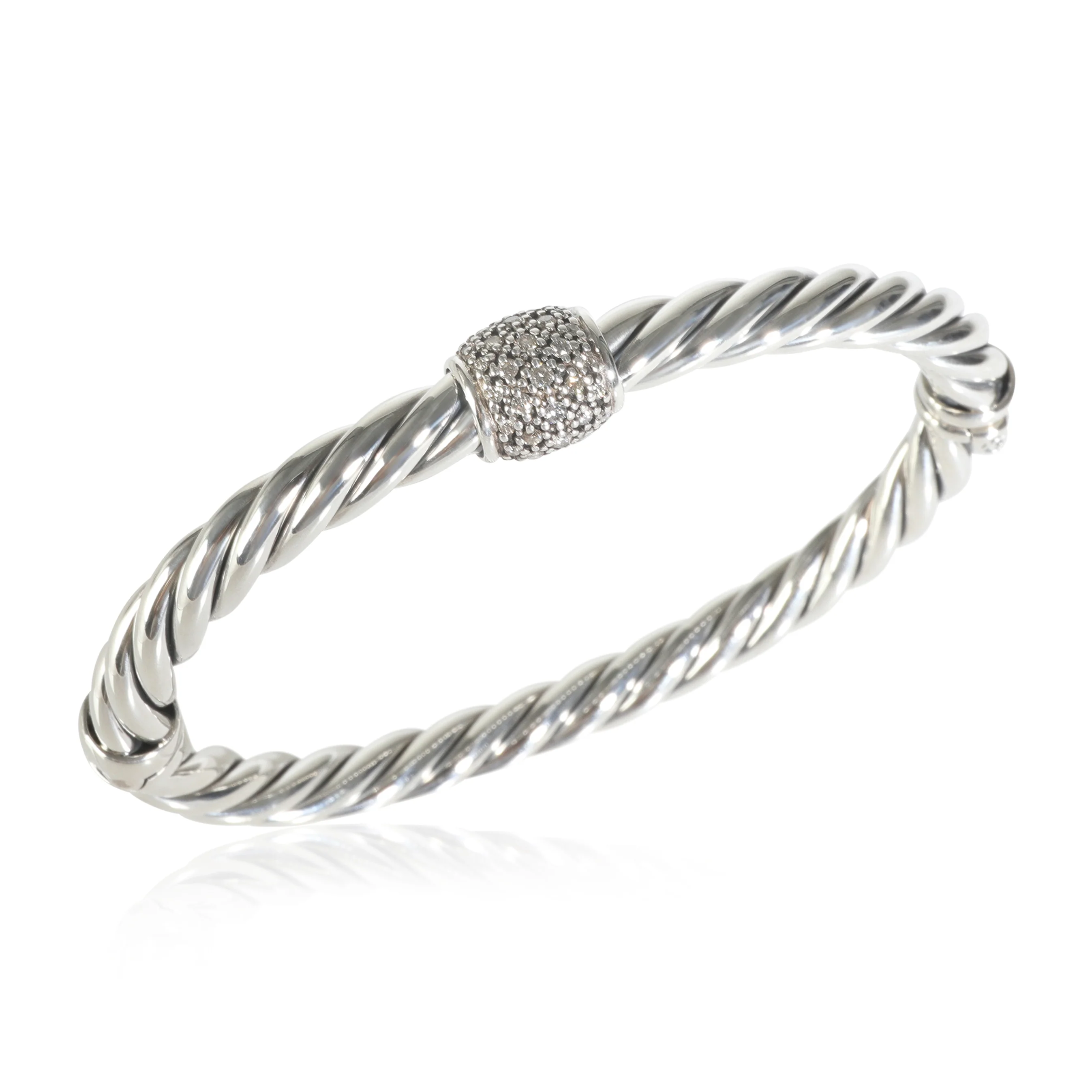 Sterling Silver Diamond Metro Hinged Bangle Bracelet - Image 5