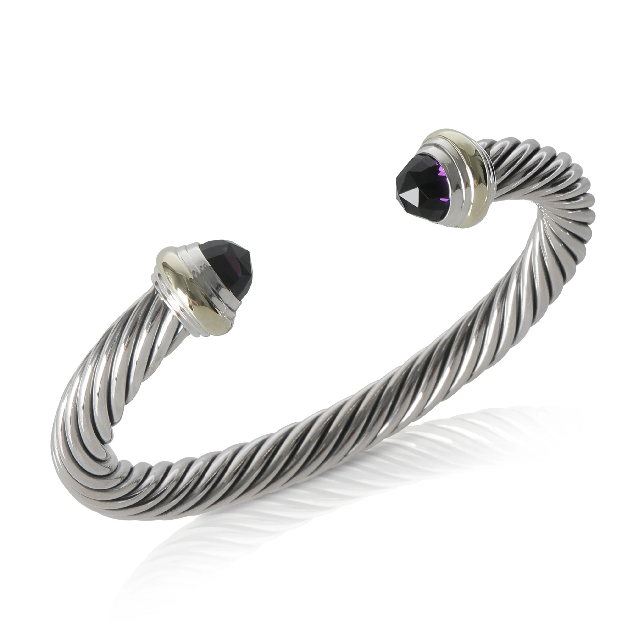Yellow Gold & Sterling Silver Amethyst Cable Classic Bracelet - Image 5