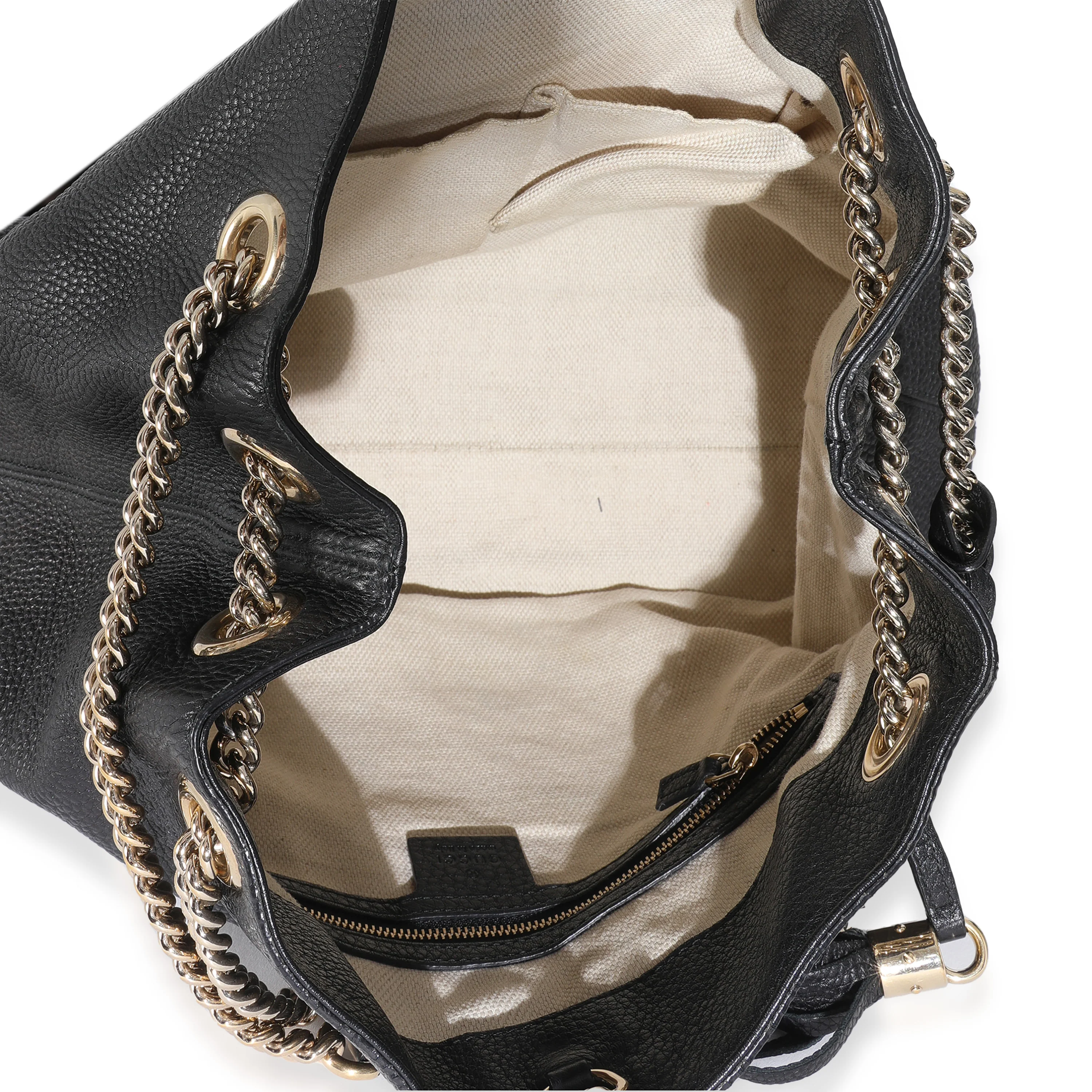 Black Pebbled Calfskin Medium Soho Chain Shoulder Bag - Image 8