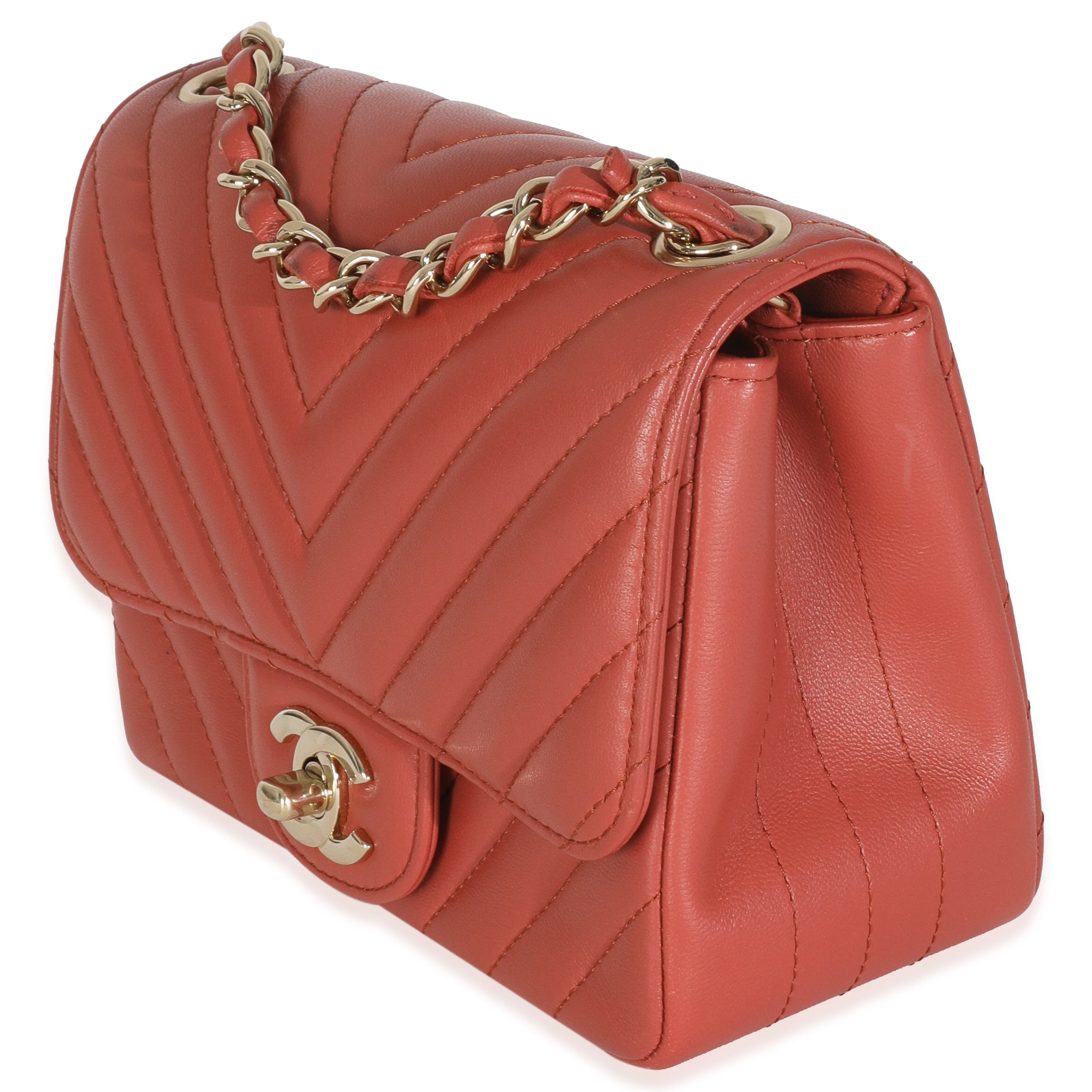 Coral Chevron Calfskin Quilted Mini Square Flap Bag - Image 2