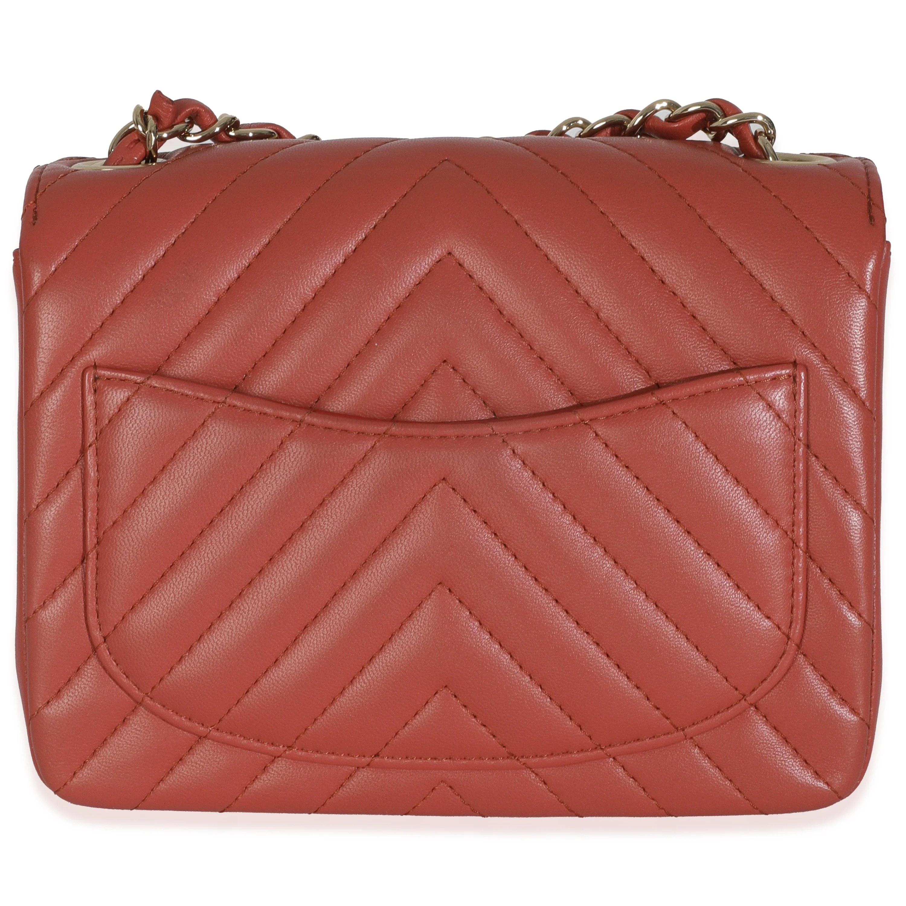 Coral Chevron Calfskin Quilted Mini Square Flap Bag - Image 4