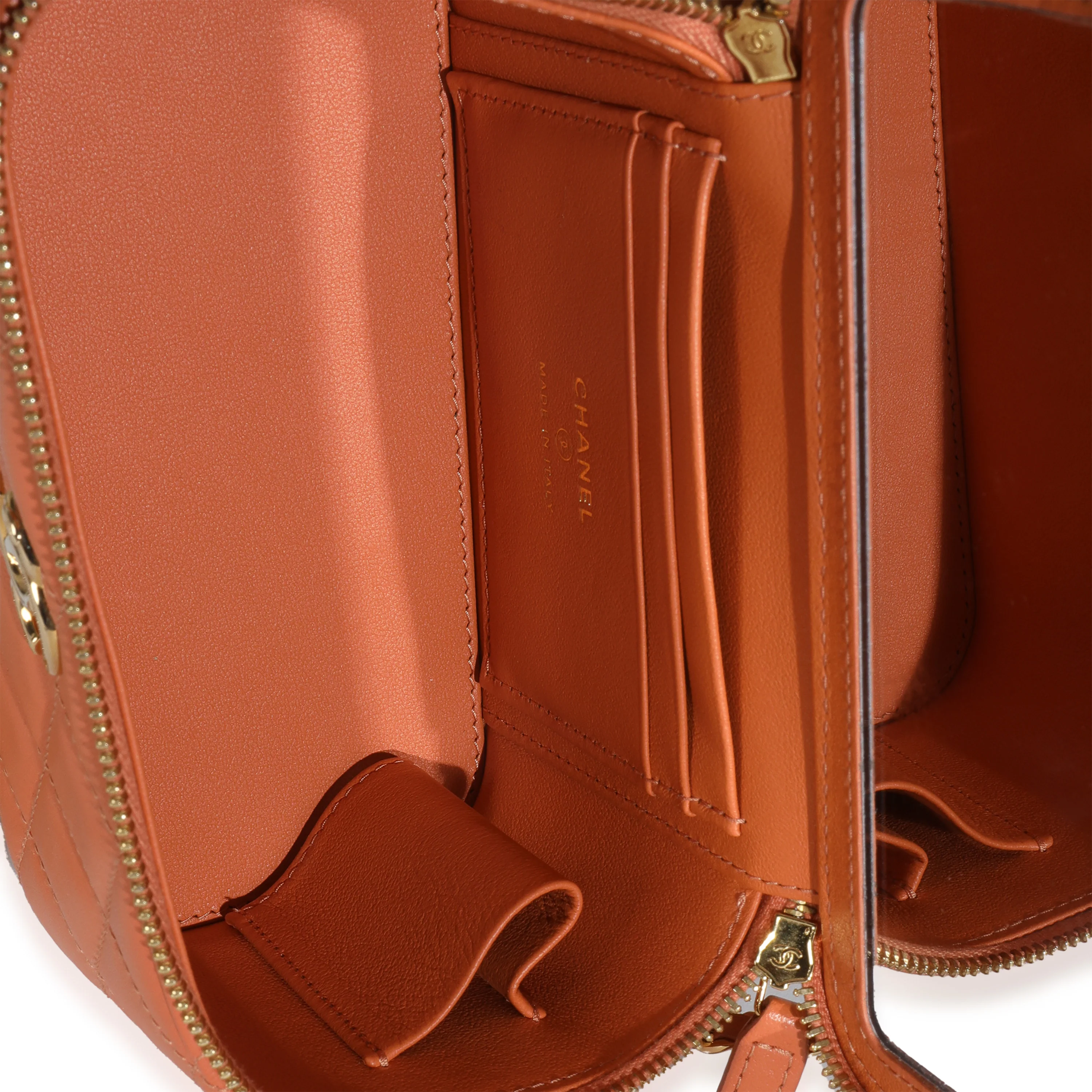 Orange Quilted Lambskin Beaded Small Top Handle Vanity Case With Chain - Image 9