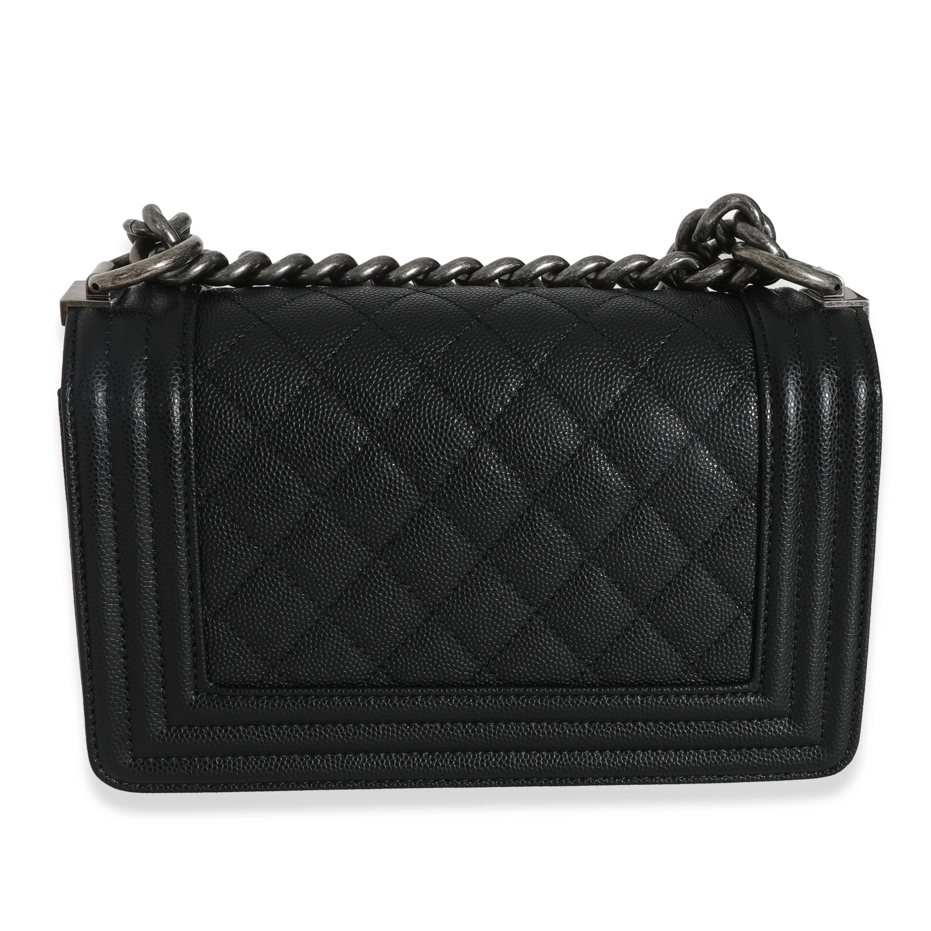 Black Quilted Caviar Small Boy Handbag - Image 4