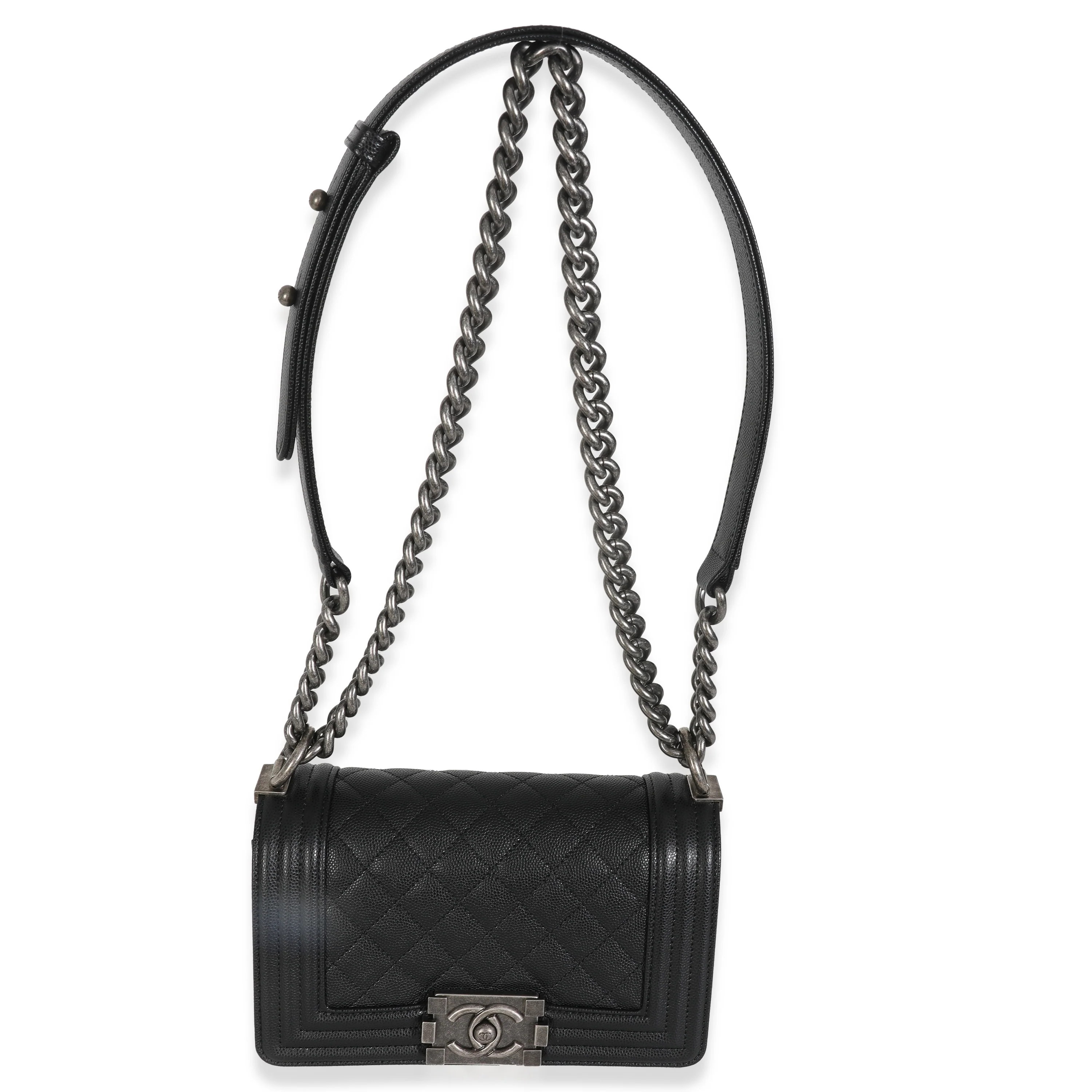 Black Quilted Caviar Small Boy Handbag - Image 8