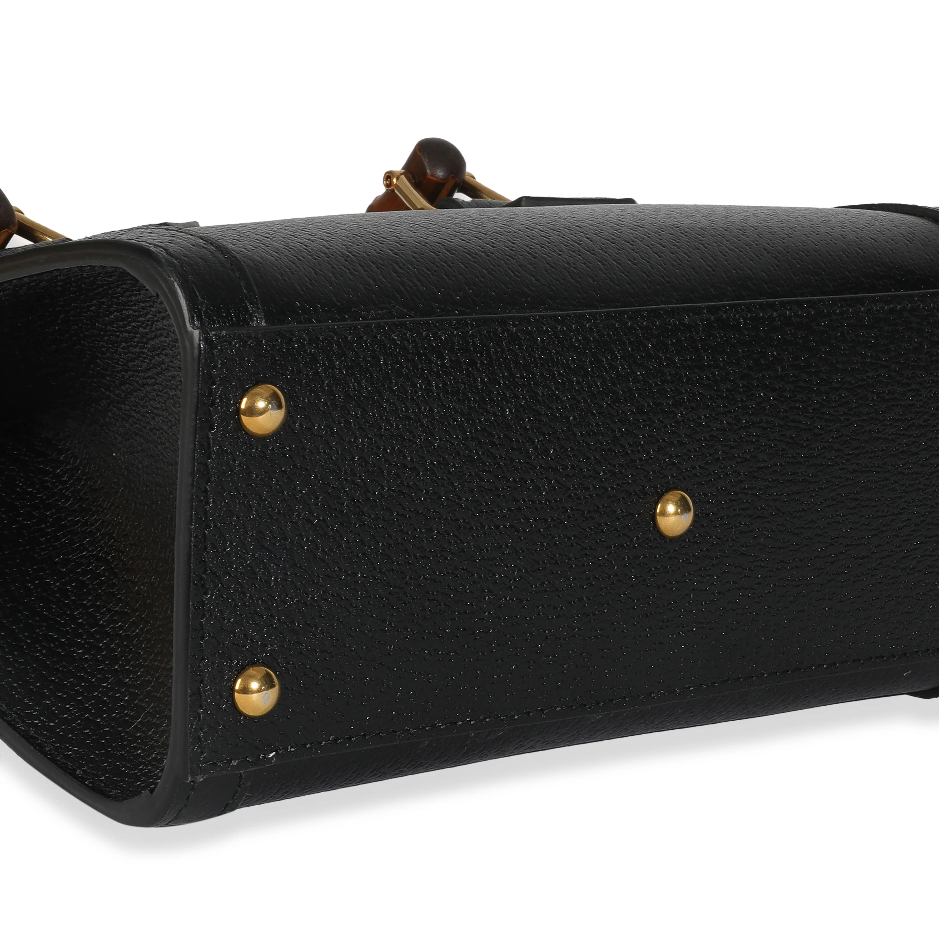 Black Textured Dollar Calfskin Web Mini Diana Tote Bag - Image 8