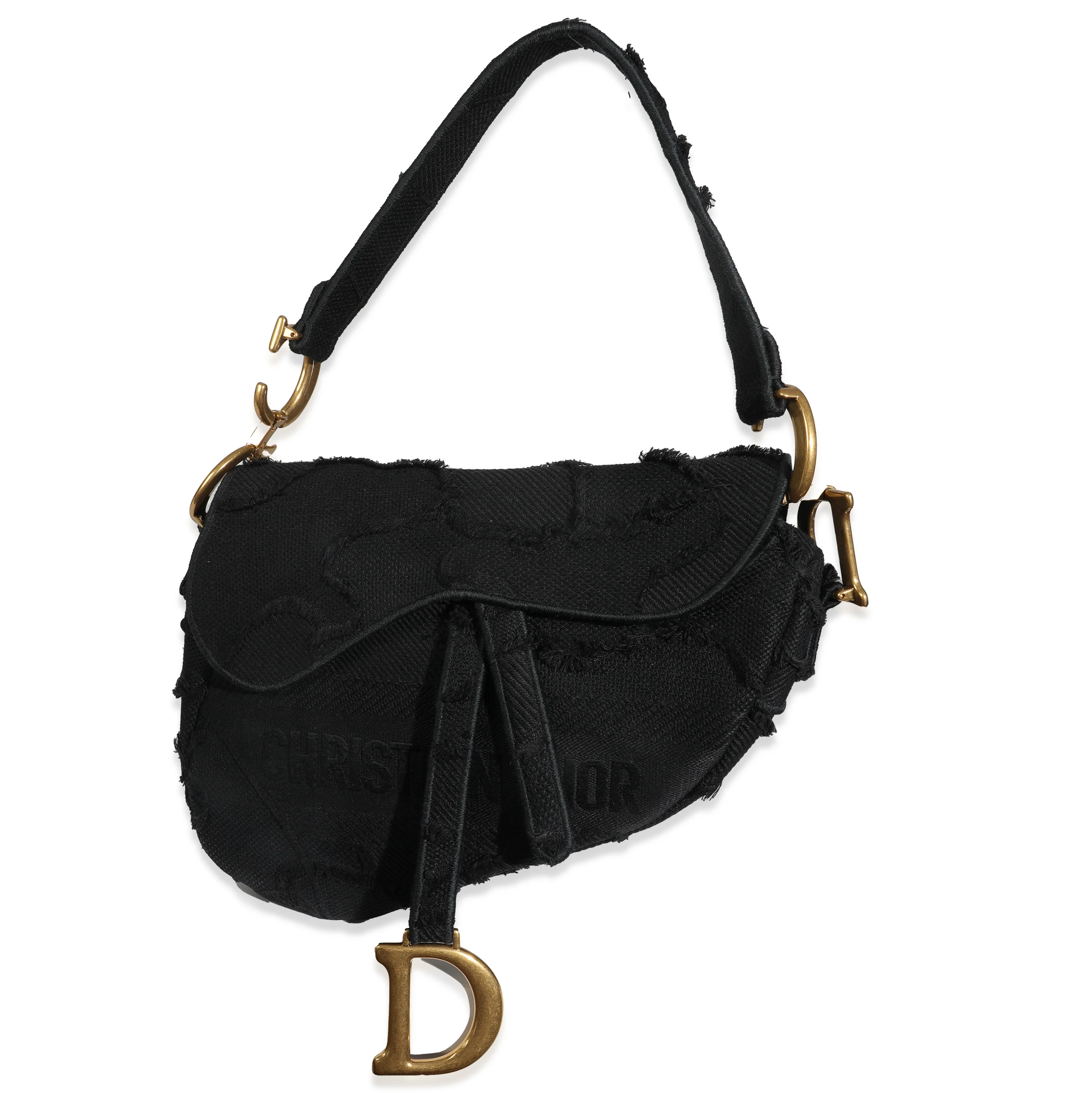 Black Embroidered Camouflage Canvas Medium Saddle Bag