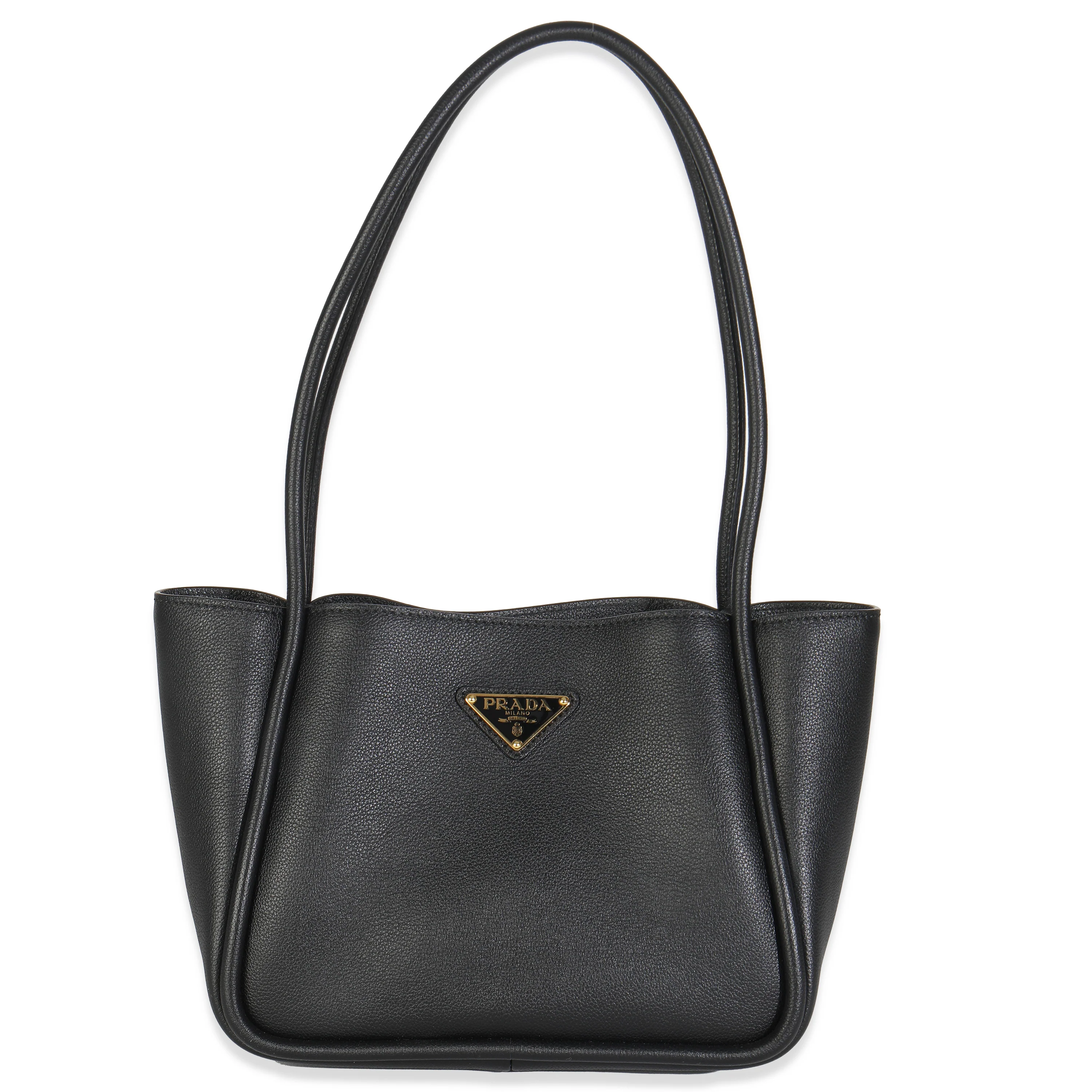 Black Soft Grain Leather Mini Shopping Tote Bag