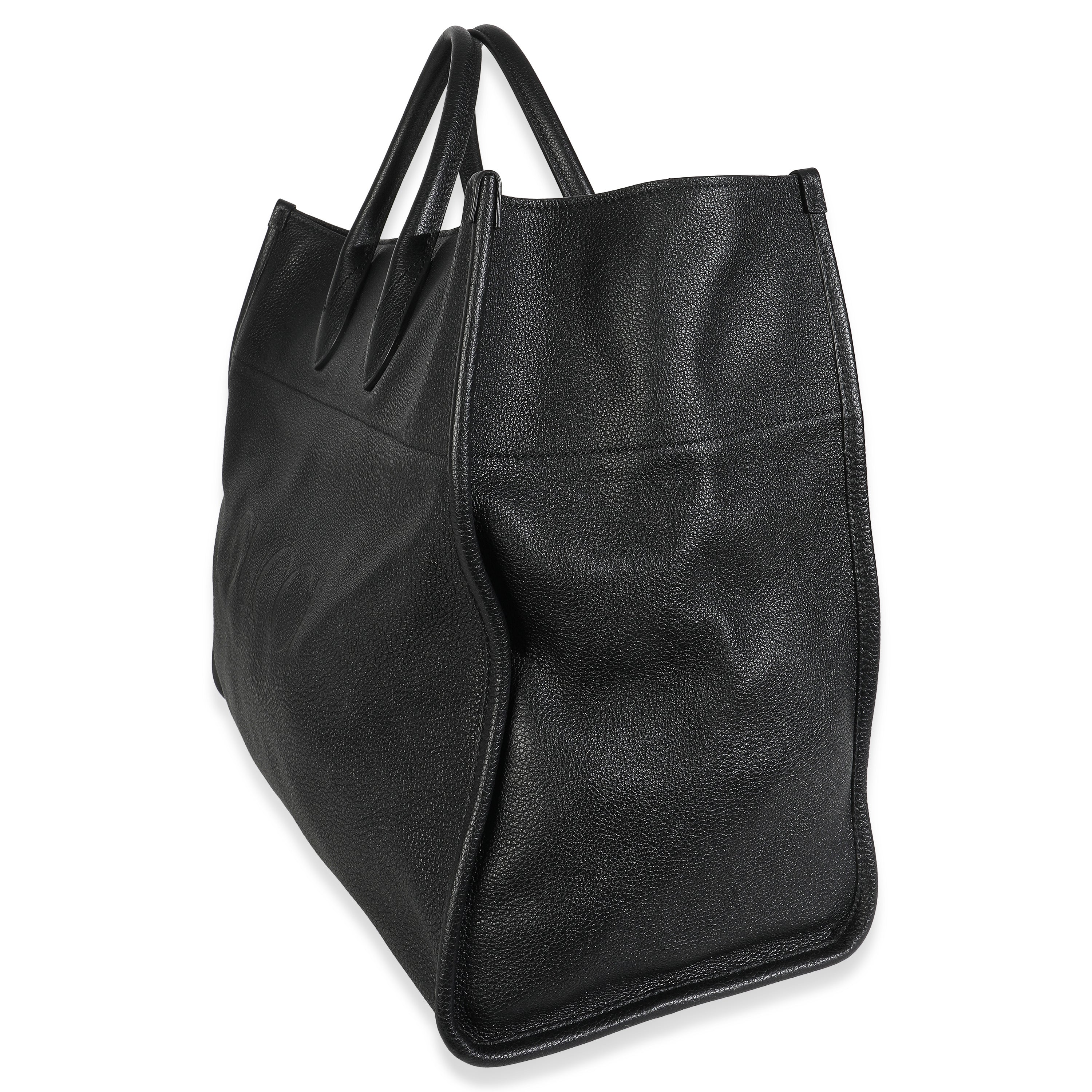 Black Pebbled Leather Large Logo Tote Bag - Image 2