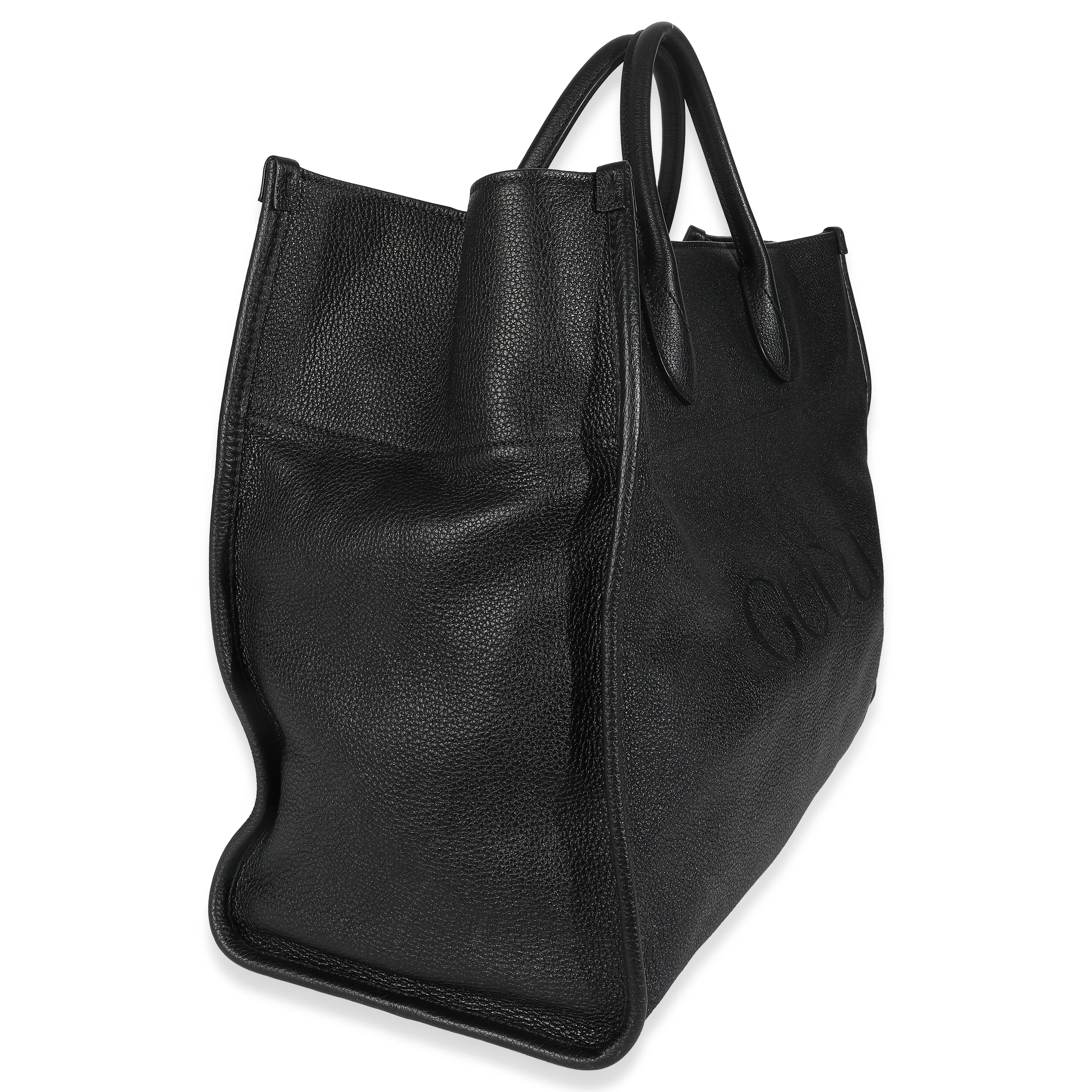 Black Pebbled Leather Large Logo Tote Bag - Image 3