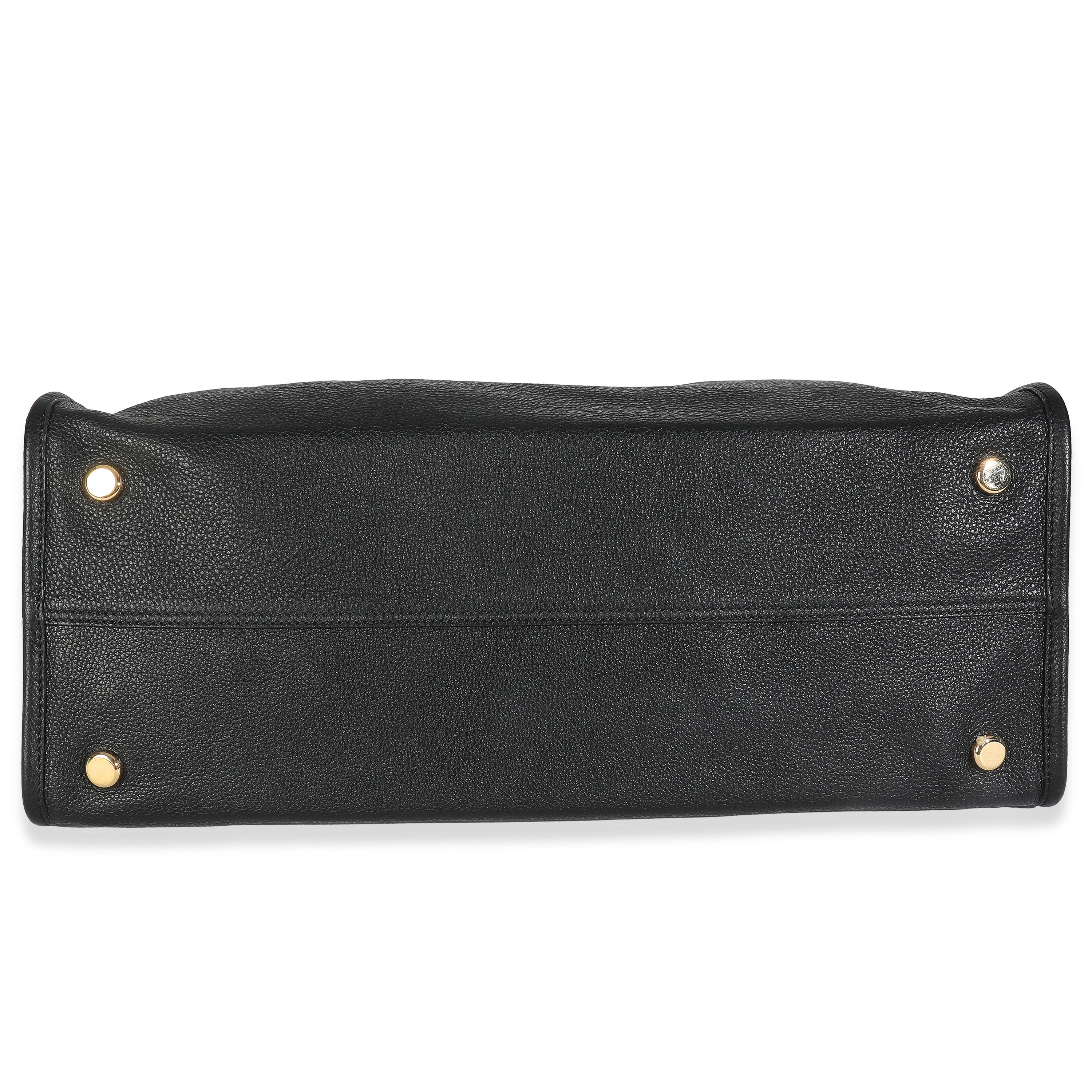 Black Pebbled Leather Large Logo Tote Bag - Image 5