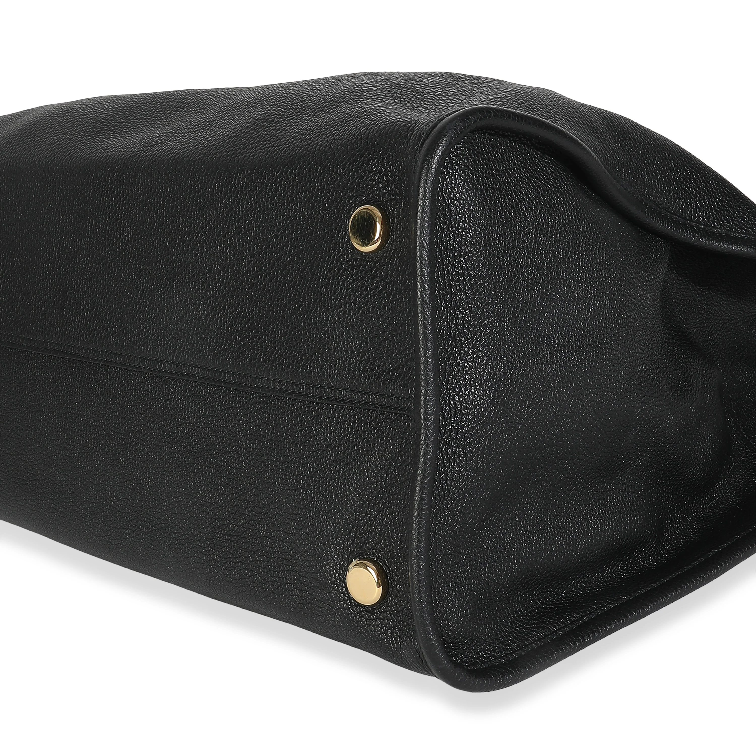 Black Pebbled Leather Large Logo Tote Bag - Image 6