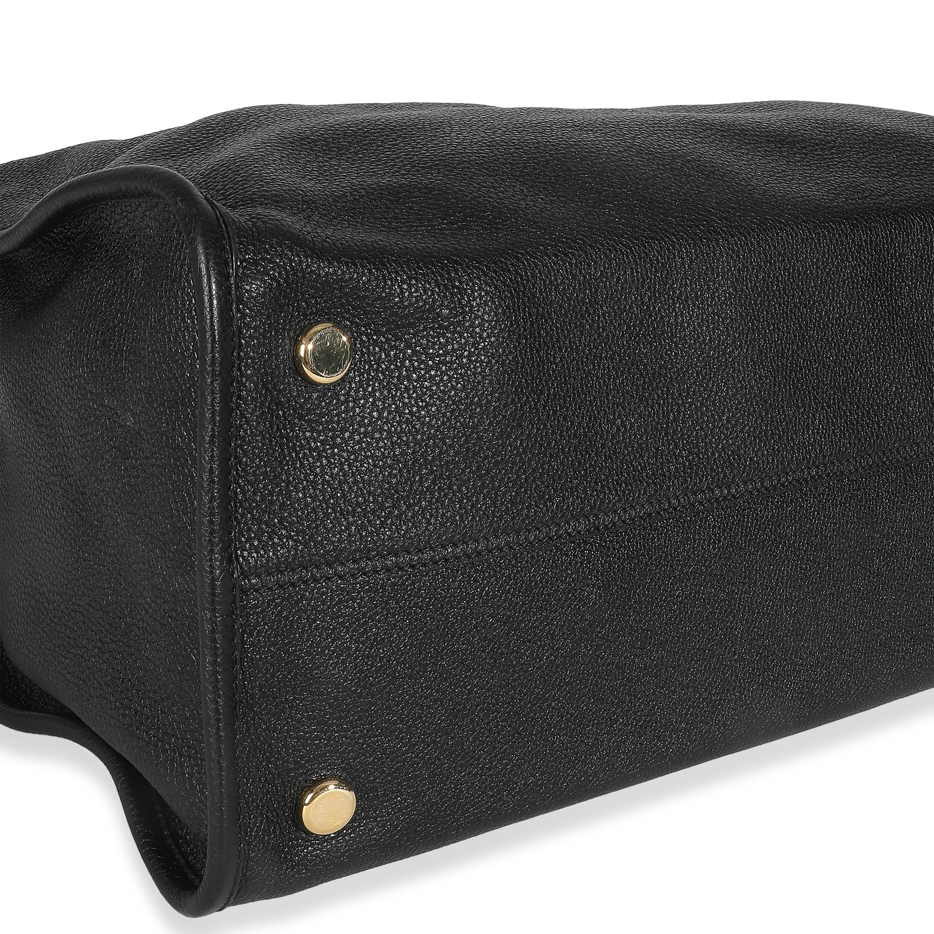 Black Pebbled Leather Large Logo Tote Bag - Image 7