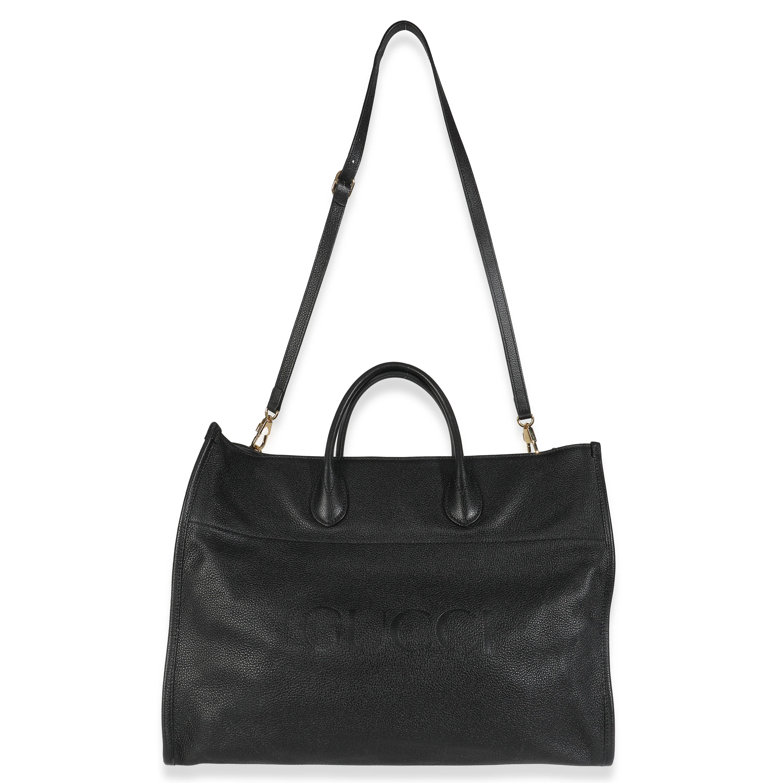 Black Pebbled Leather Large Logo Tote Bag - Image 8
