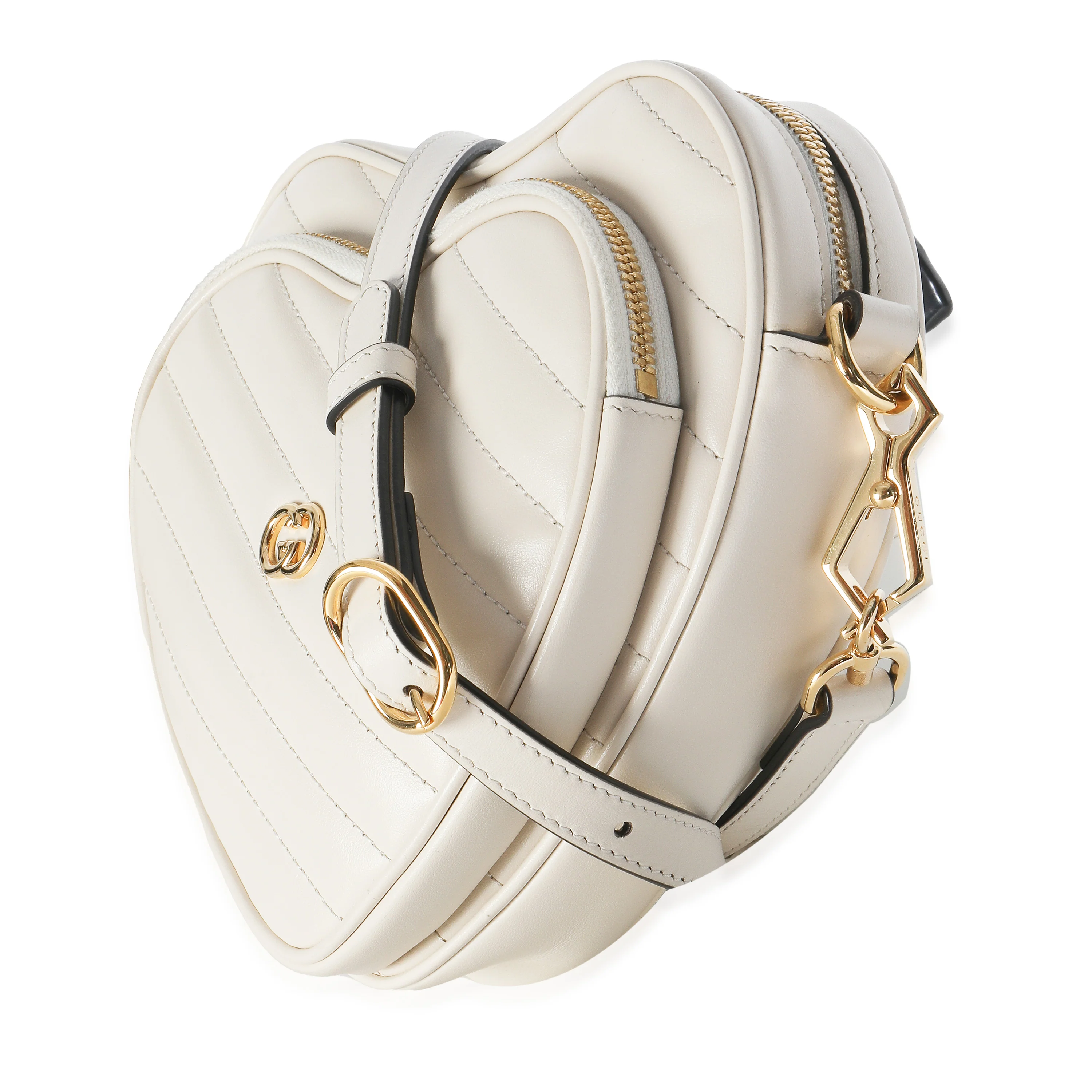 Mystic White Matelasse Calfskin Diagonal Mini Interlocking G Heart Bag - Image 2