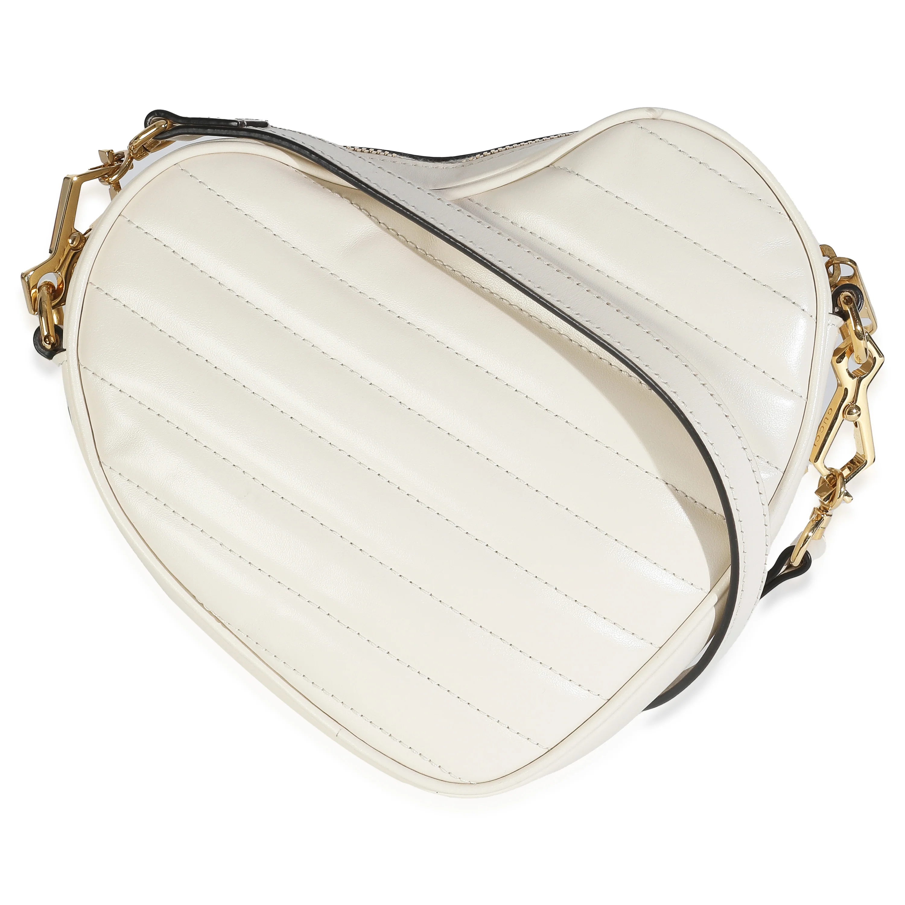 Mystic White Matelasse Calfskin Diagonal Mini Interlocking G Heart Bag - Image 4