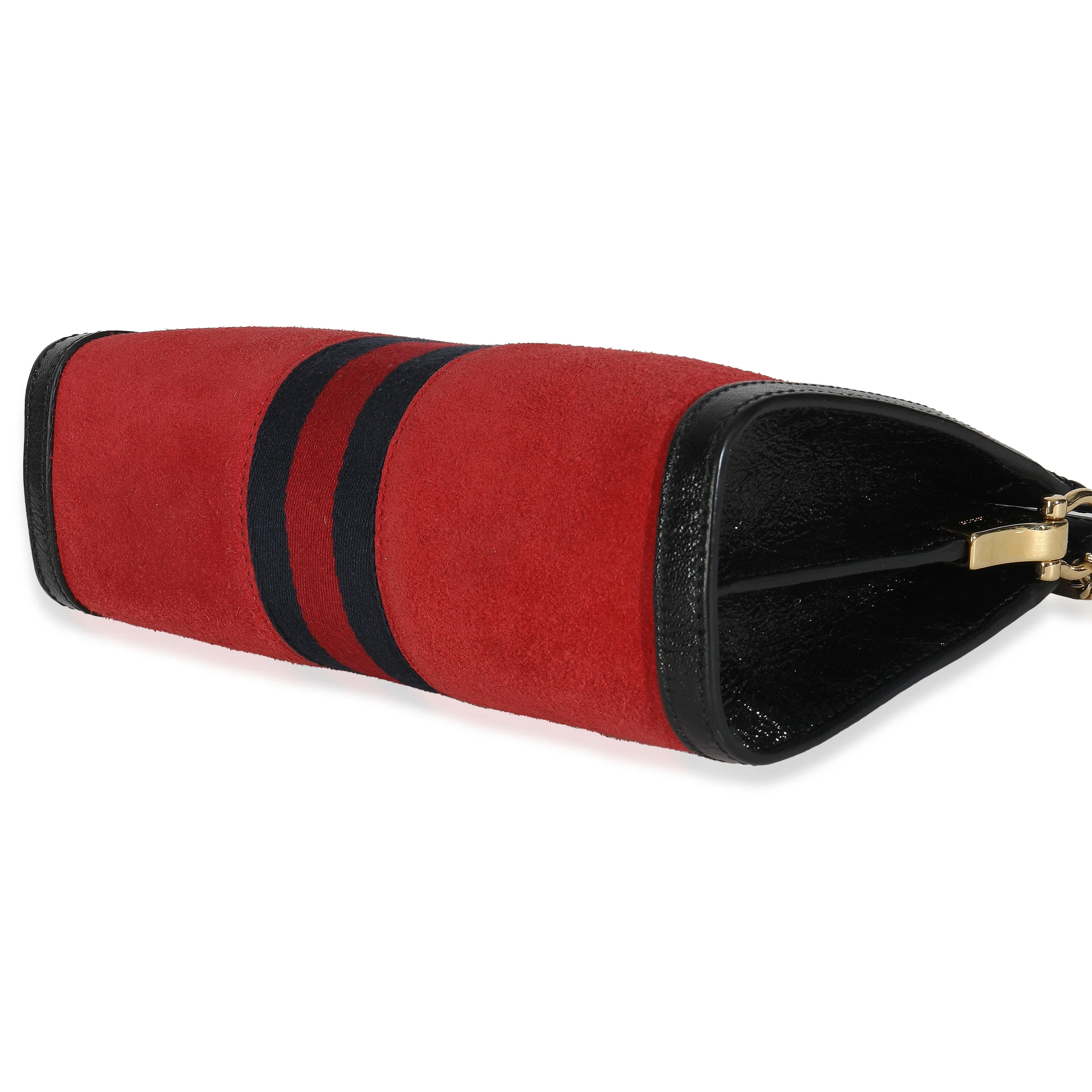 Hibiscus Red Suede Patent Web Small Ophidia Chain Shoulder Bag - Image 6