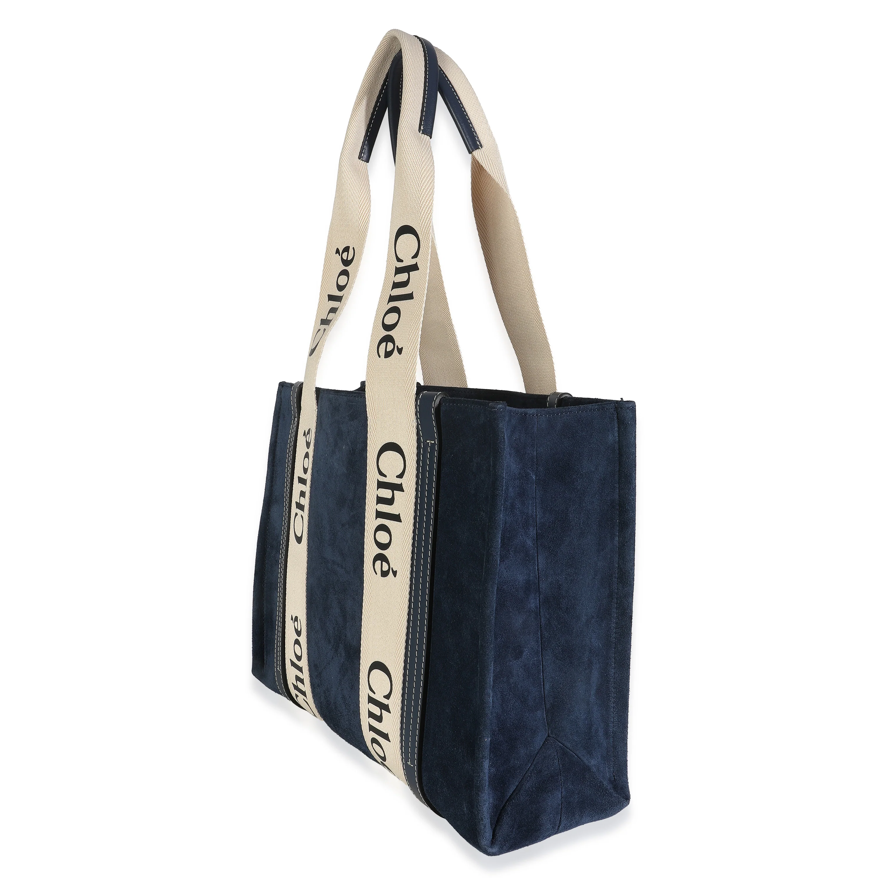 Navy Suede Calfskin Medium Woody Ribbon Tote - Image 2