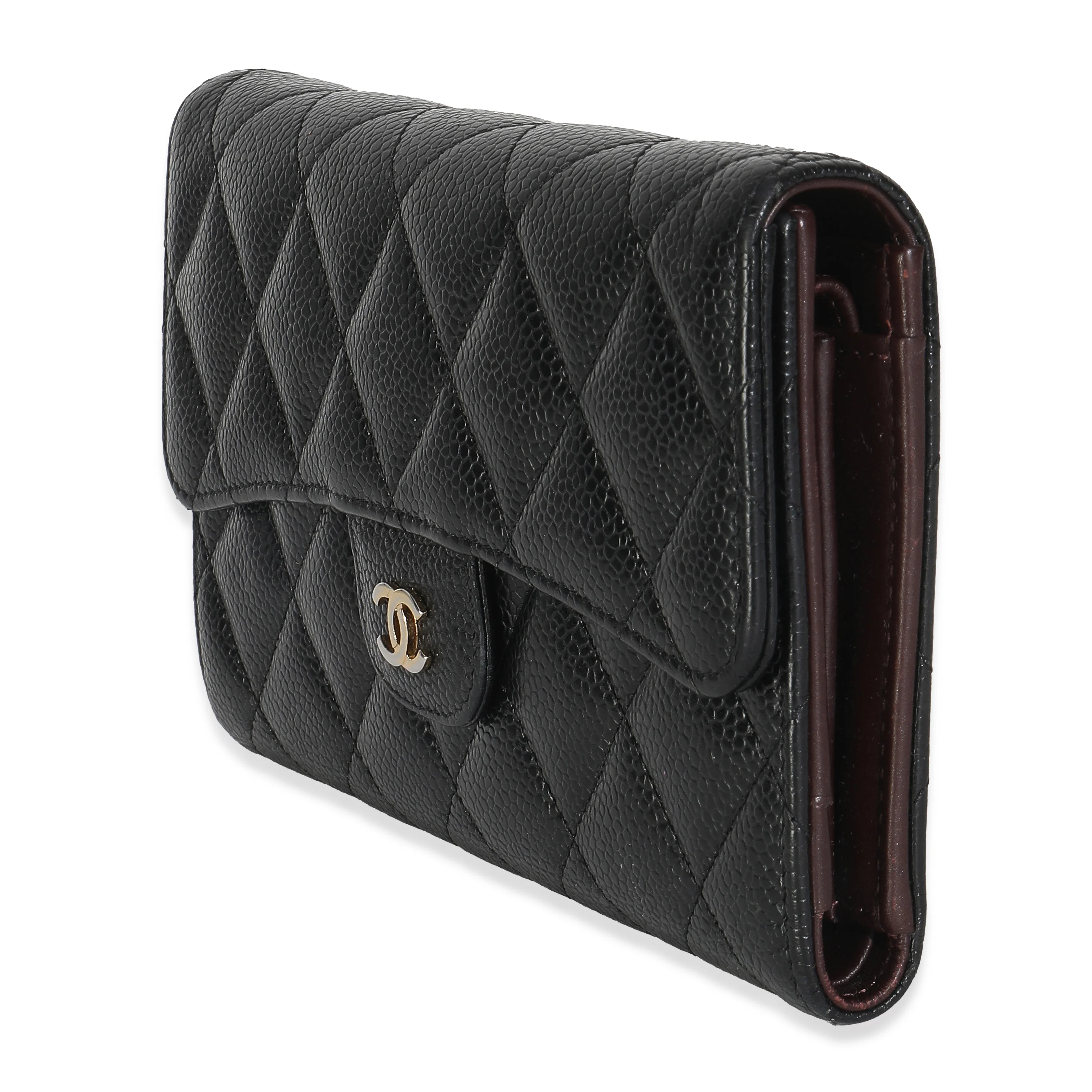 Black Quilted Caviar Long Classic Flap Wallet - Image 2