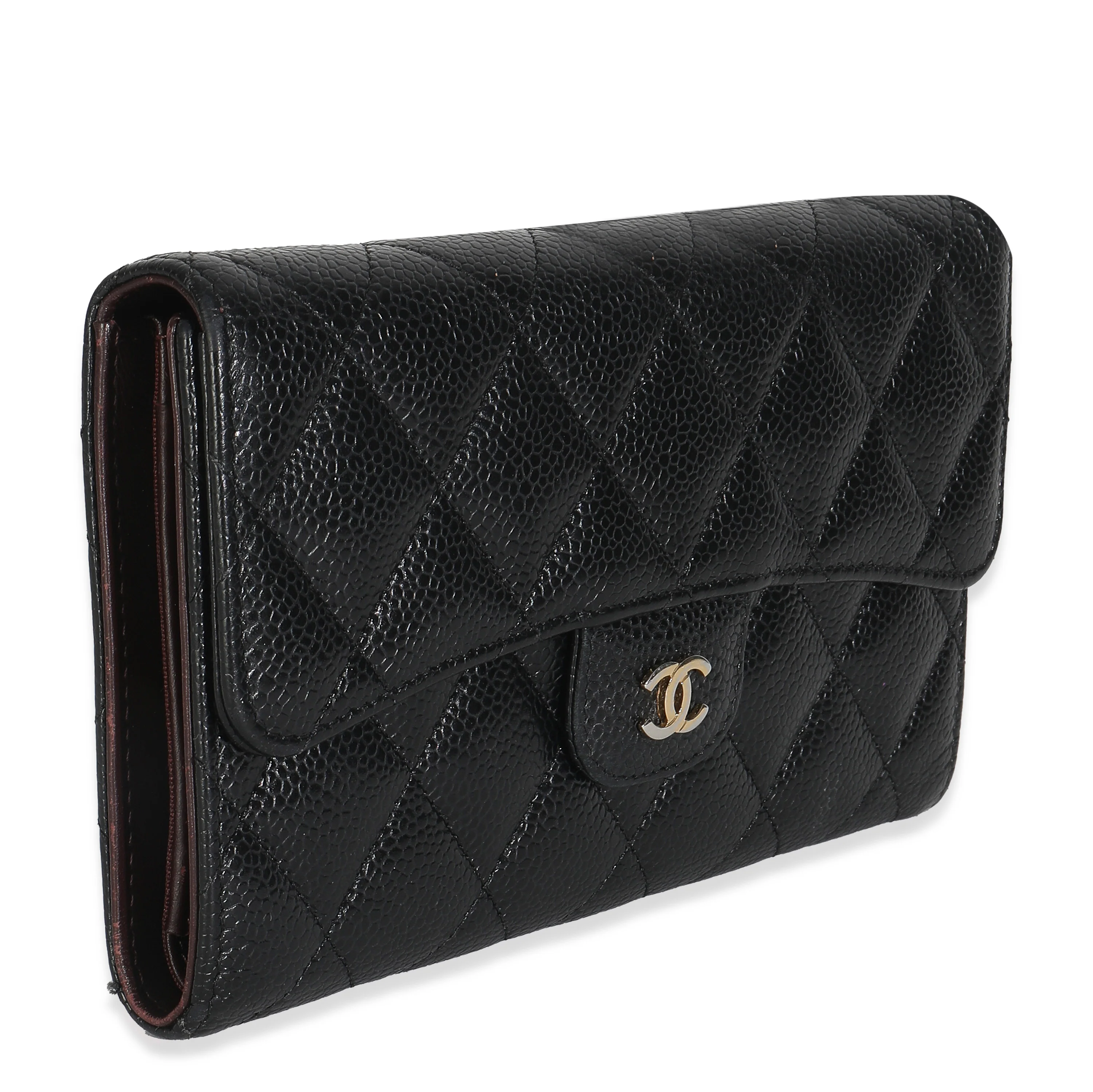 Black Quilted Caviar Long Classic Flap Wallet - Image 3