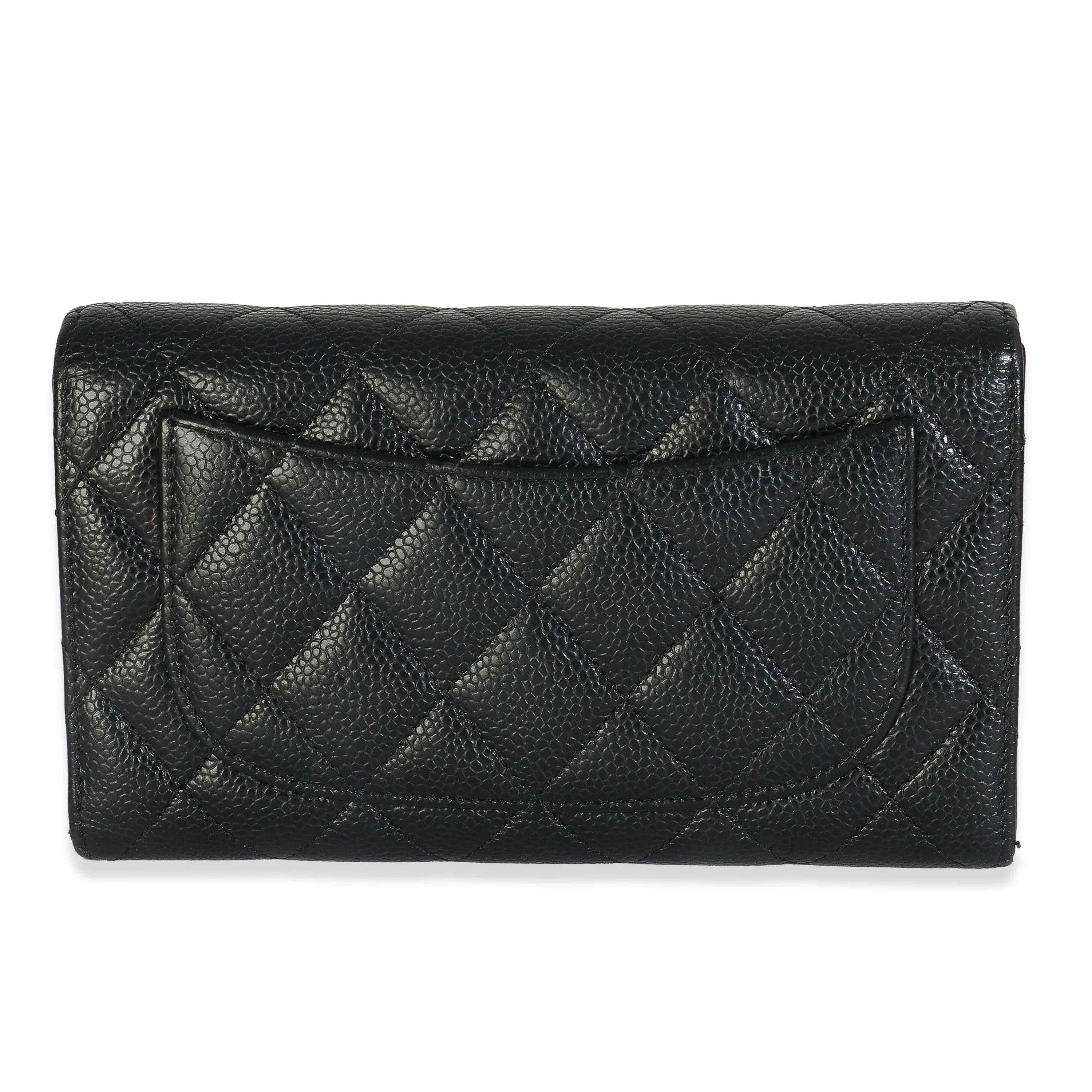 Black Quilted Caviar Long Classic Flap Wallet - Image 4