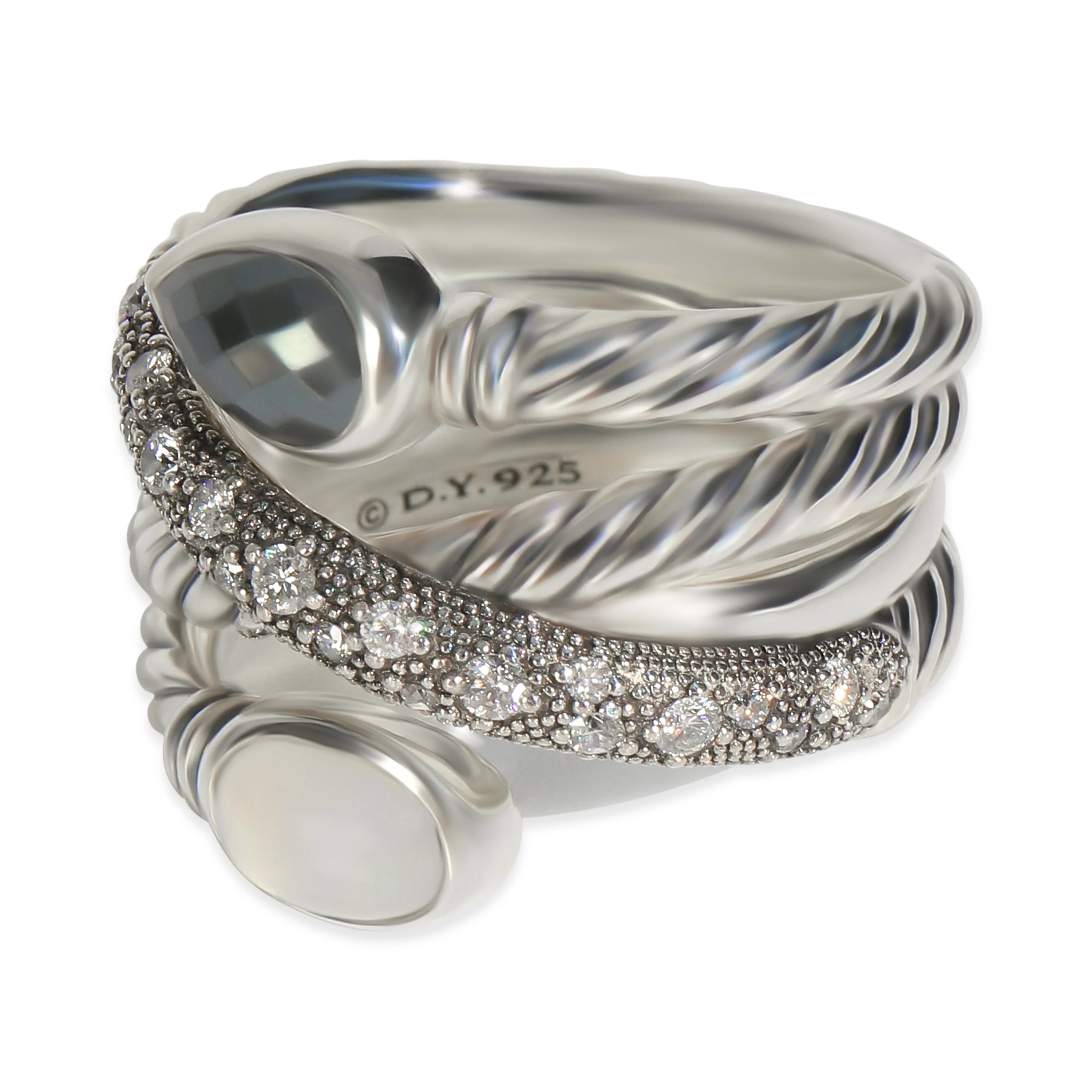 Sterling Silver Hematite and Diamond Grisaille Crossover Ring - Image 2