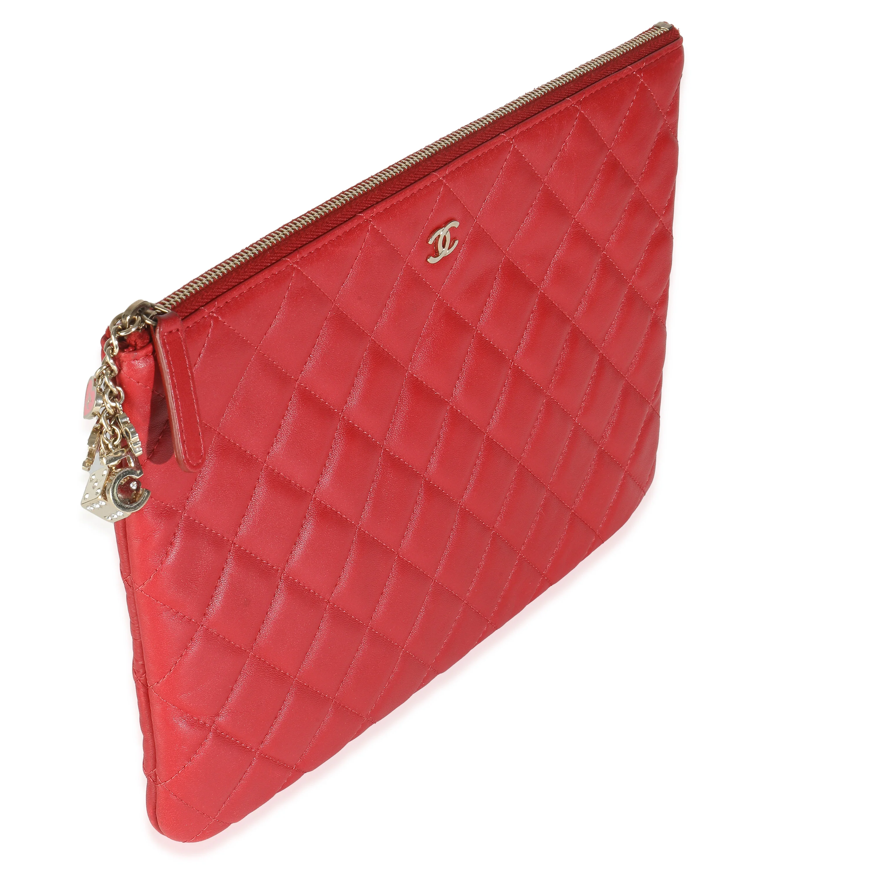 Red Quilted Lambskin Medium Casino Beauty CC Cosmetic Case - Image 3