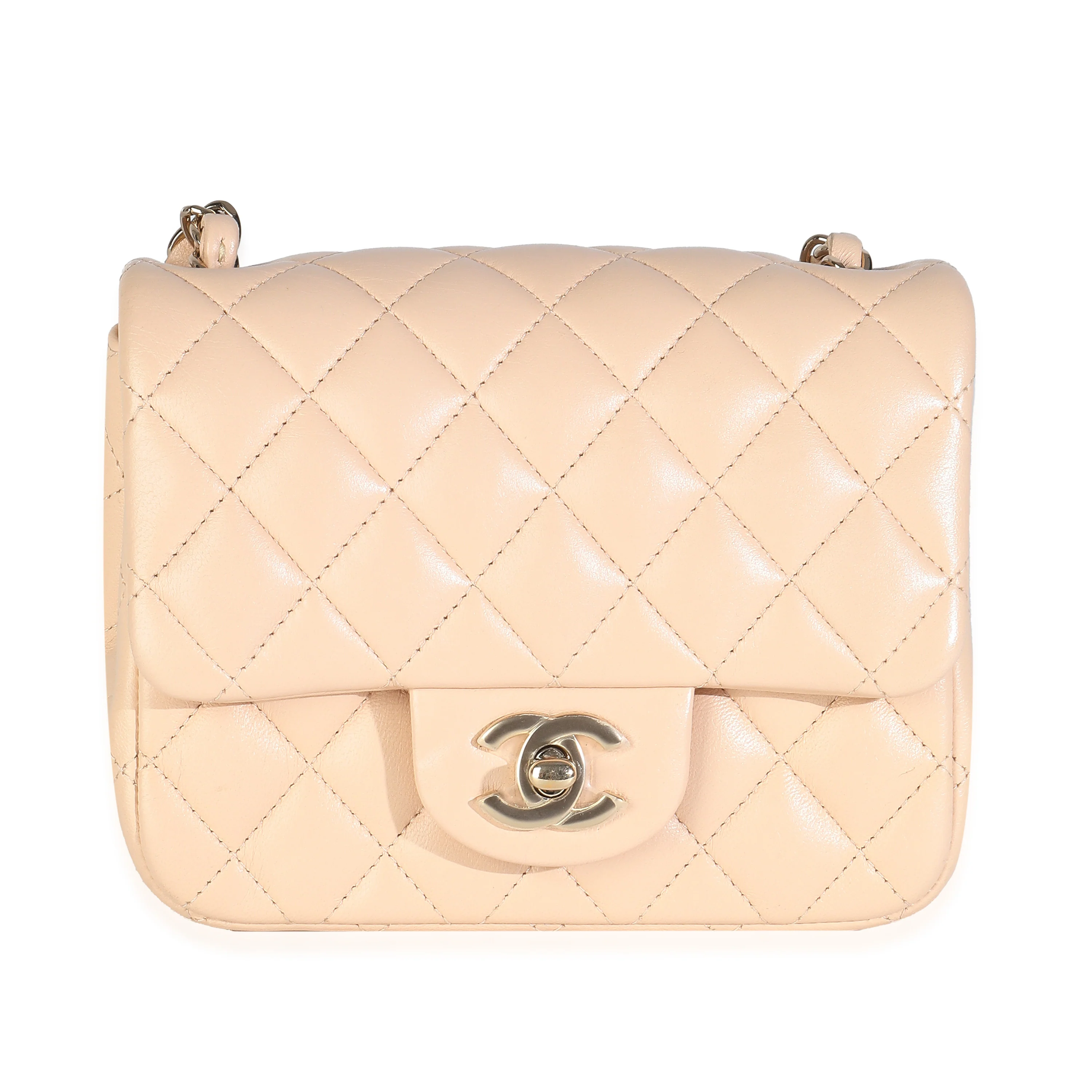Beige Lambskin Quilted Mini Square Flap Bag