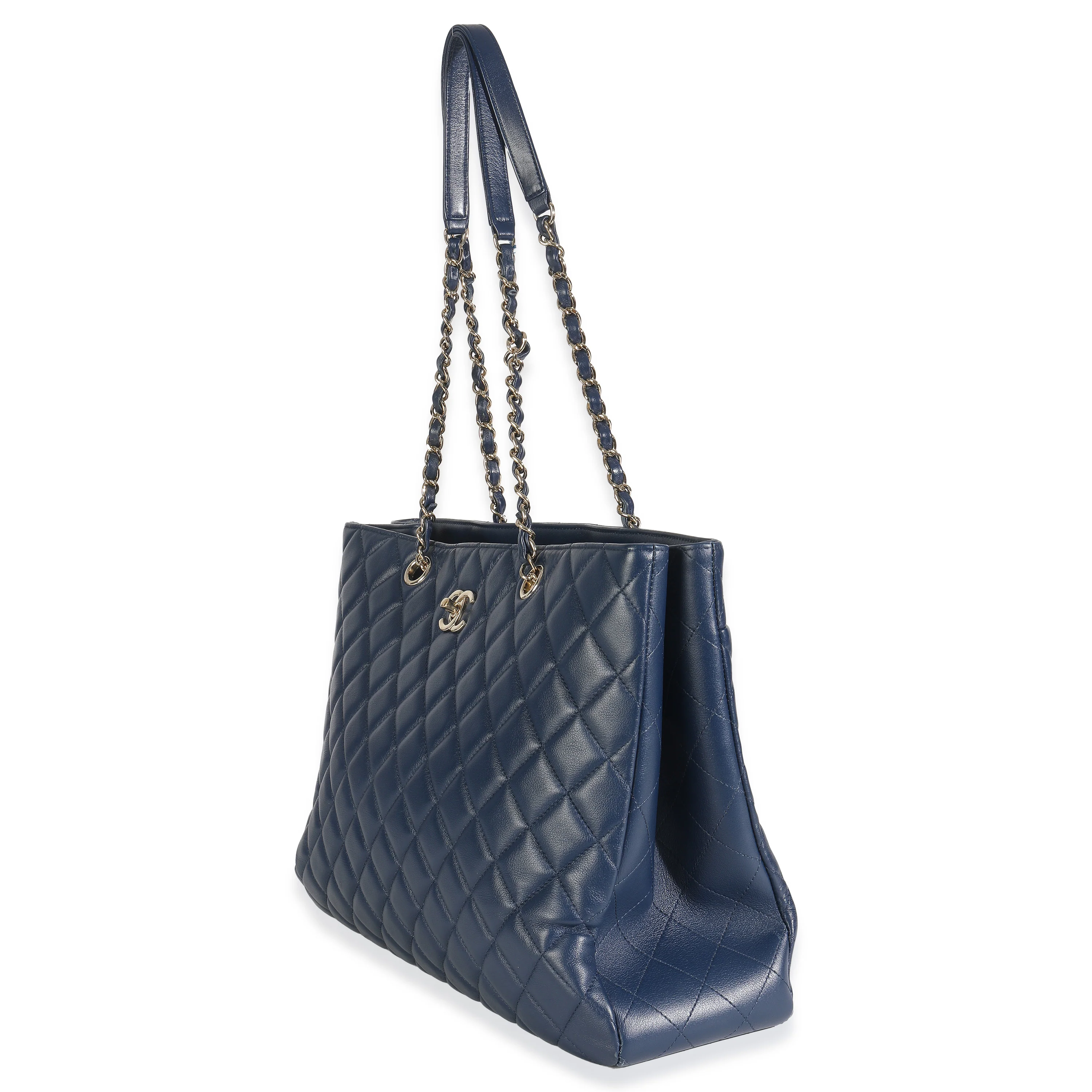 Blue Quilted Calfskin Large CC Shopping Tote Bag - Image 2