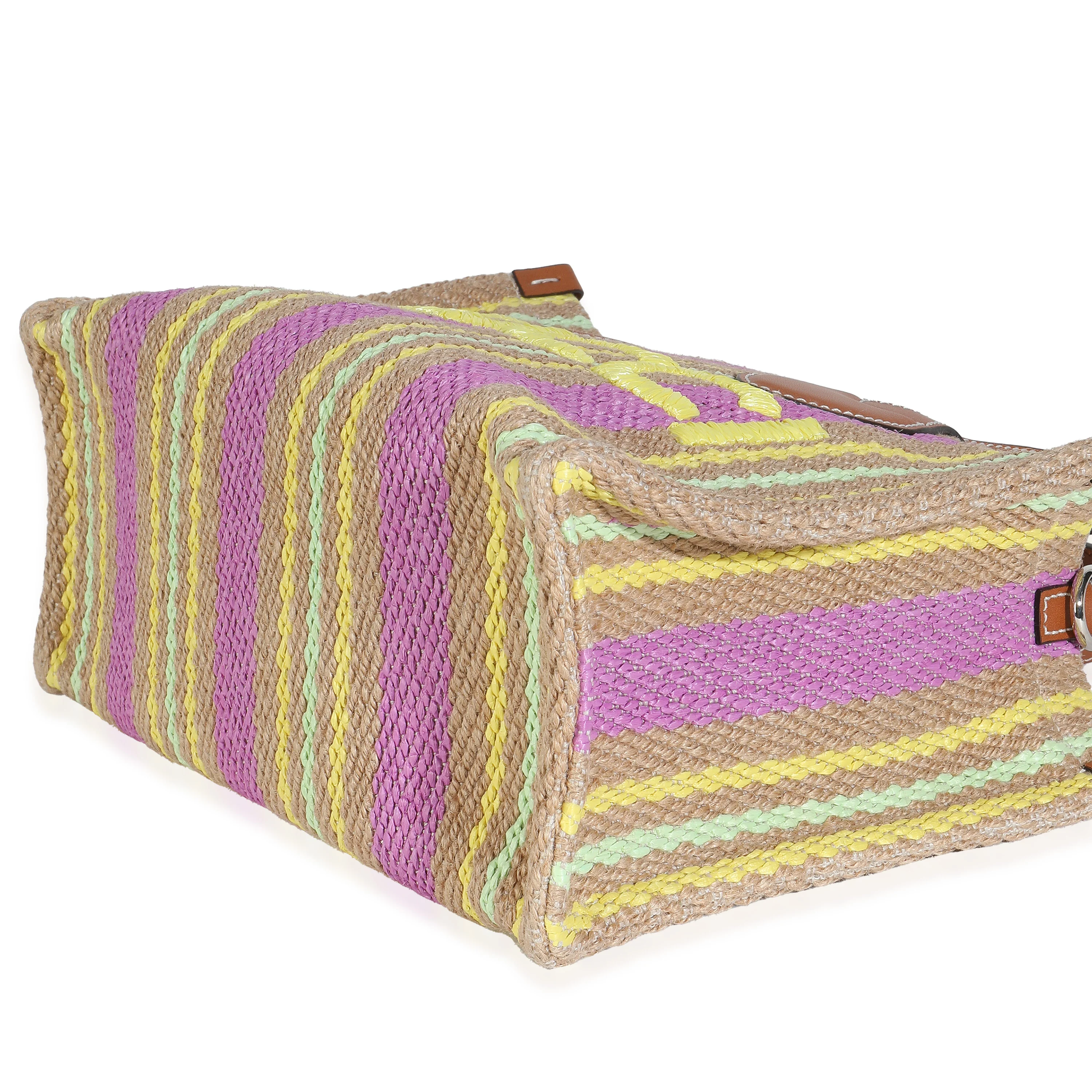 Multicolor Calfskin Jute Logo Embroidered Small Vertical Tote - Image 7