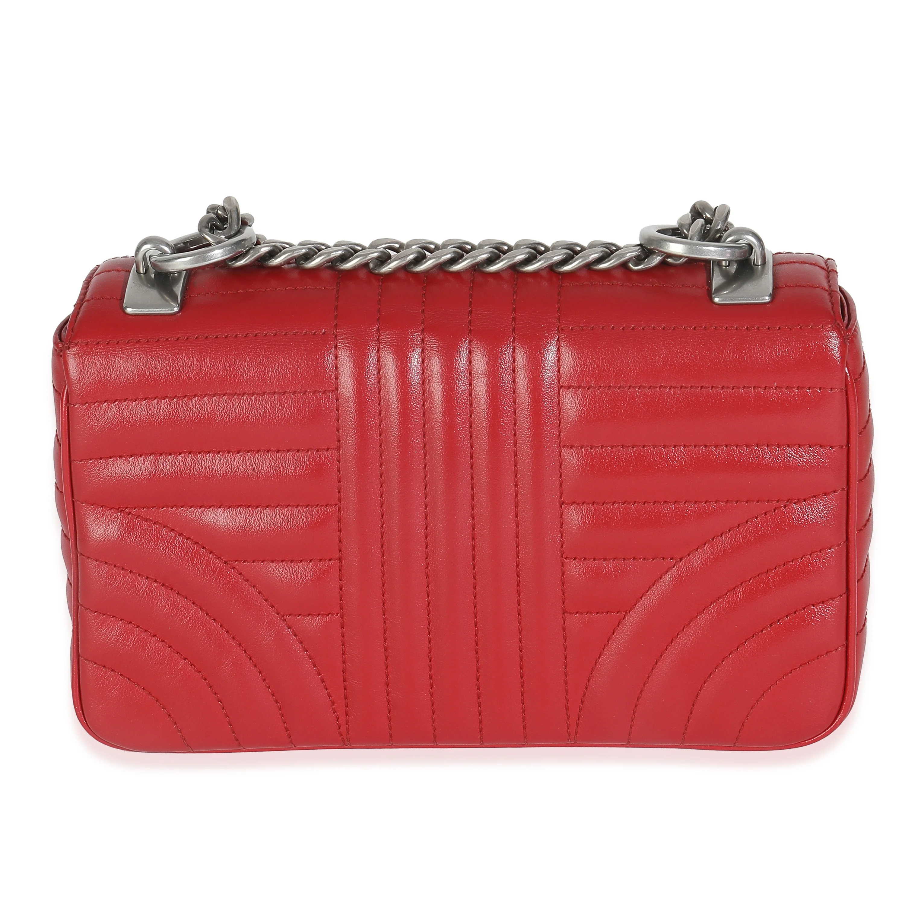 Red Soft Calfskin Impunture Diagramme Medium Chain Flap Bag - Image 4