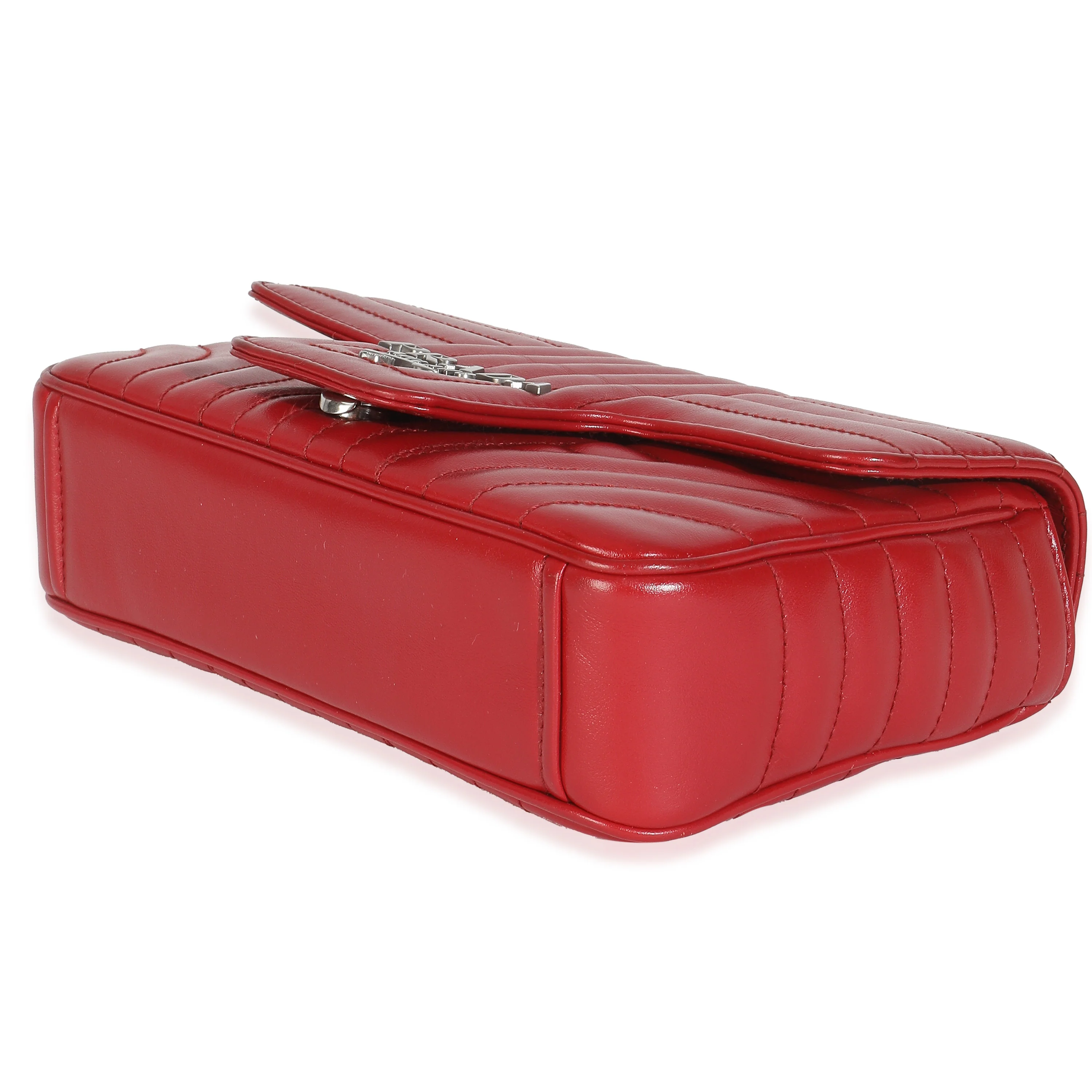 Red Soft Calfskin Impunture Diagramme Medium Chain Flap Bag - Image 7