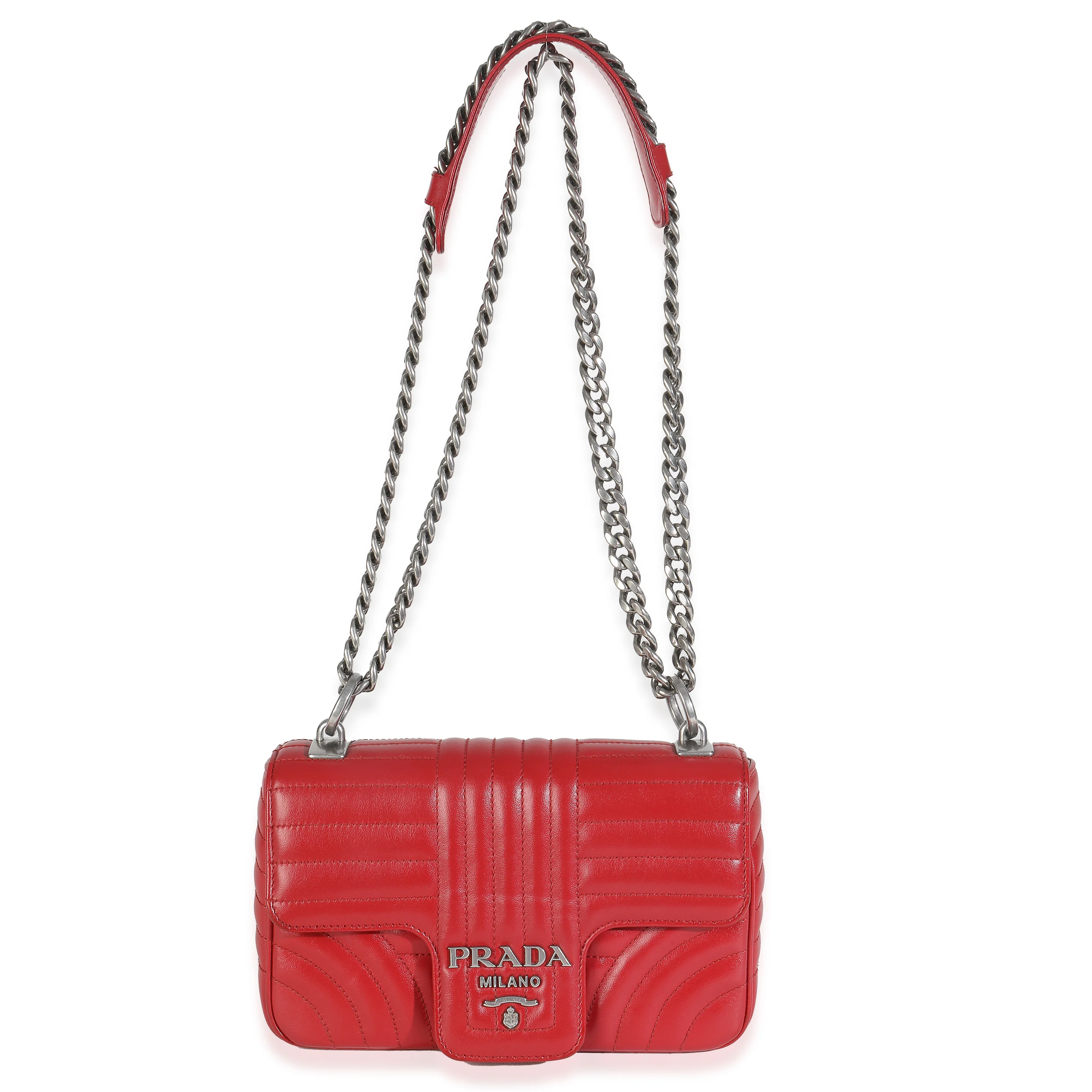 Red Soft Calfskin Impunture Diagramme Medium Chain Flap Bag - Image 8