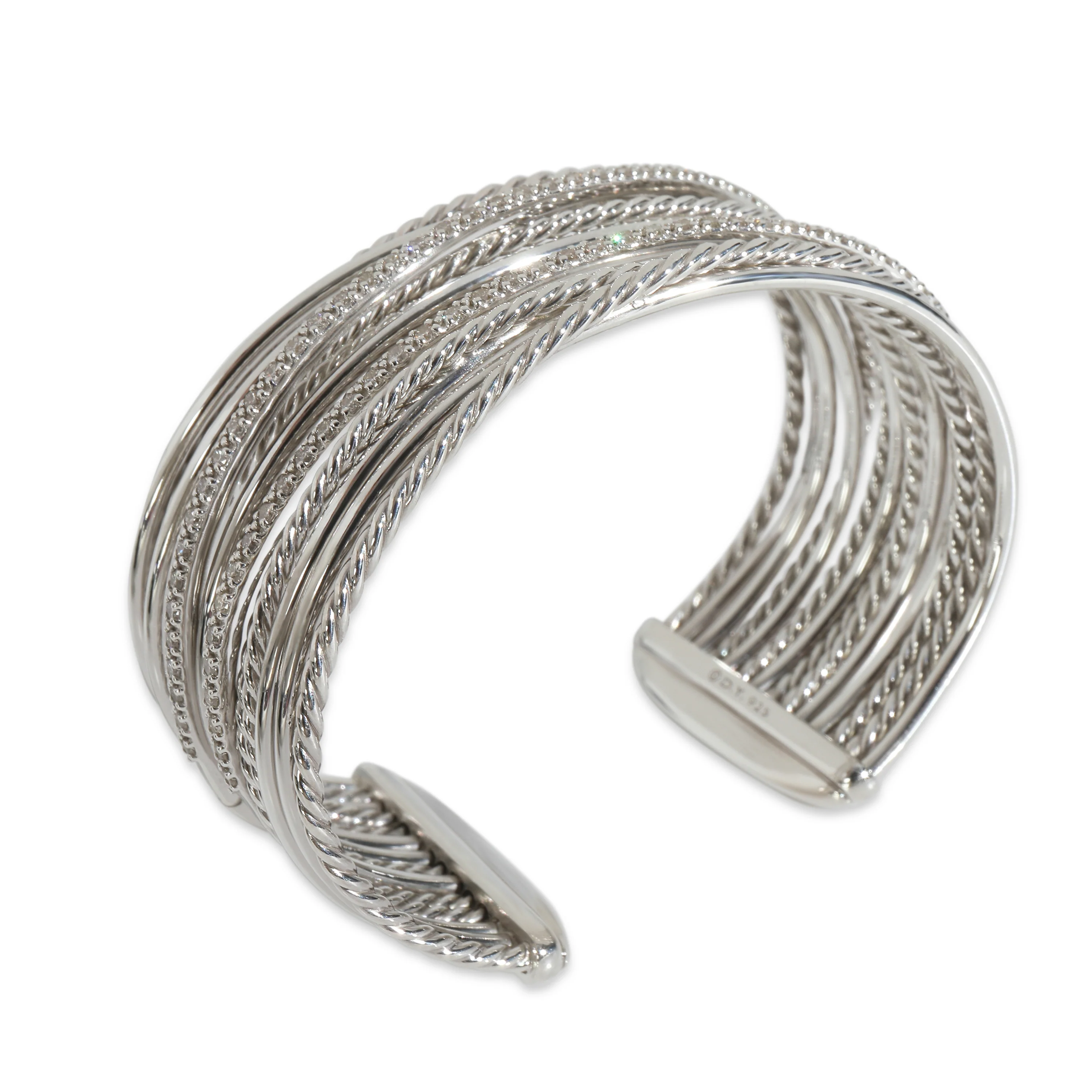Sterling Silver Diamond Wide Crossover Bracelet - Image 4