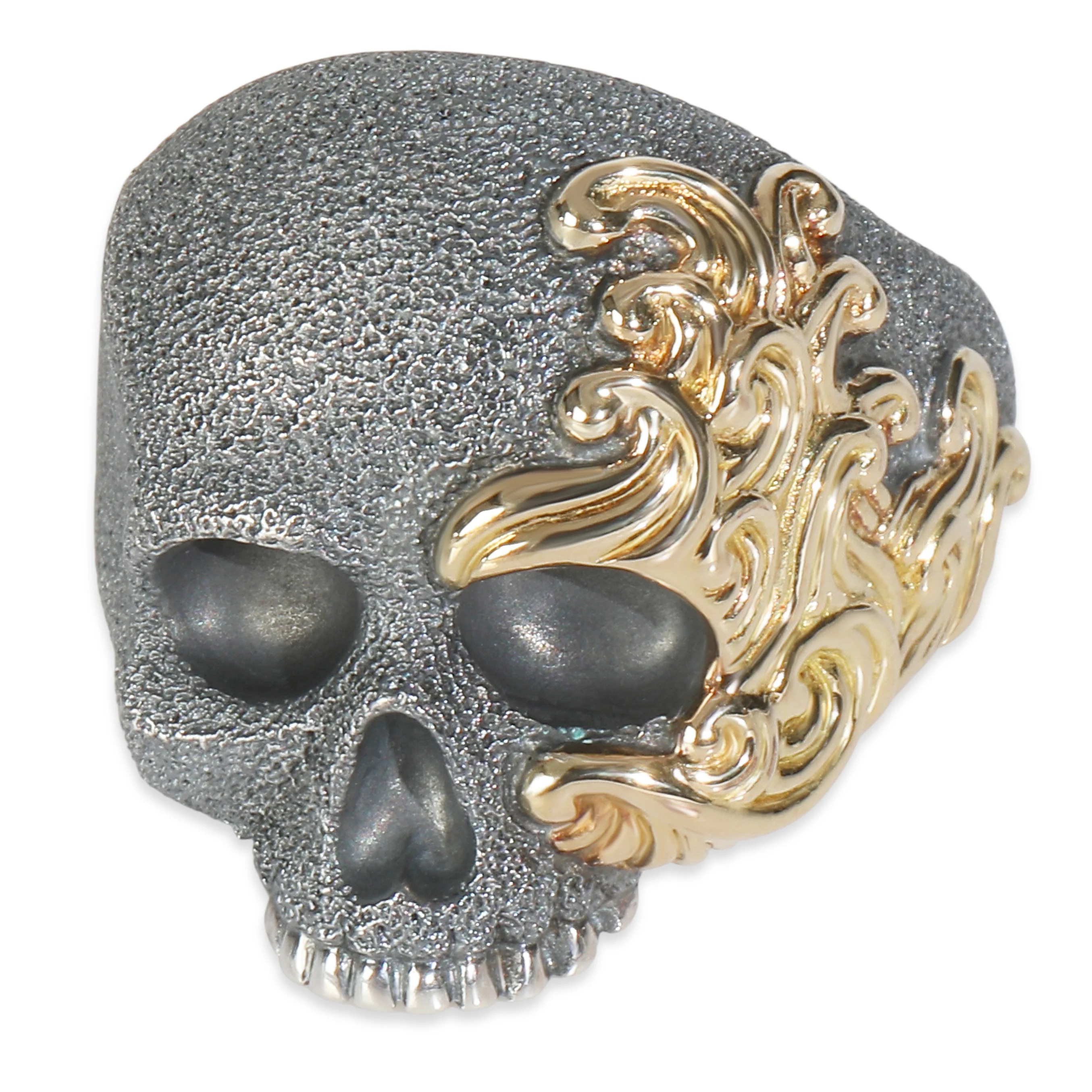 Yellow Gold & Sterling Silver Waves Skull Ring