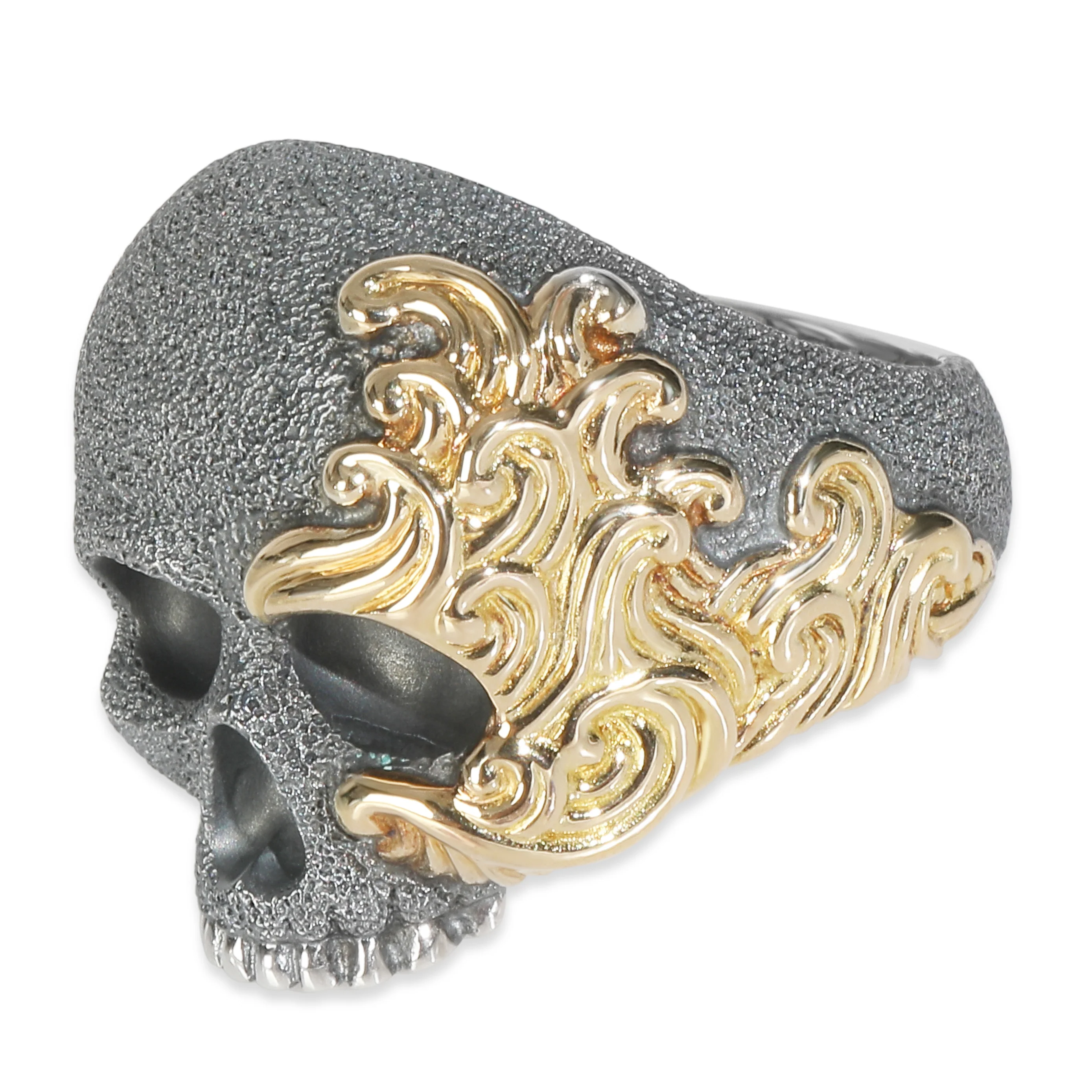 Yellow Gold & Sterling Silver Waves Skull Ring - Image 2