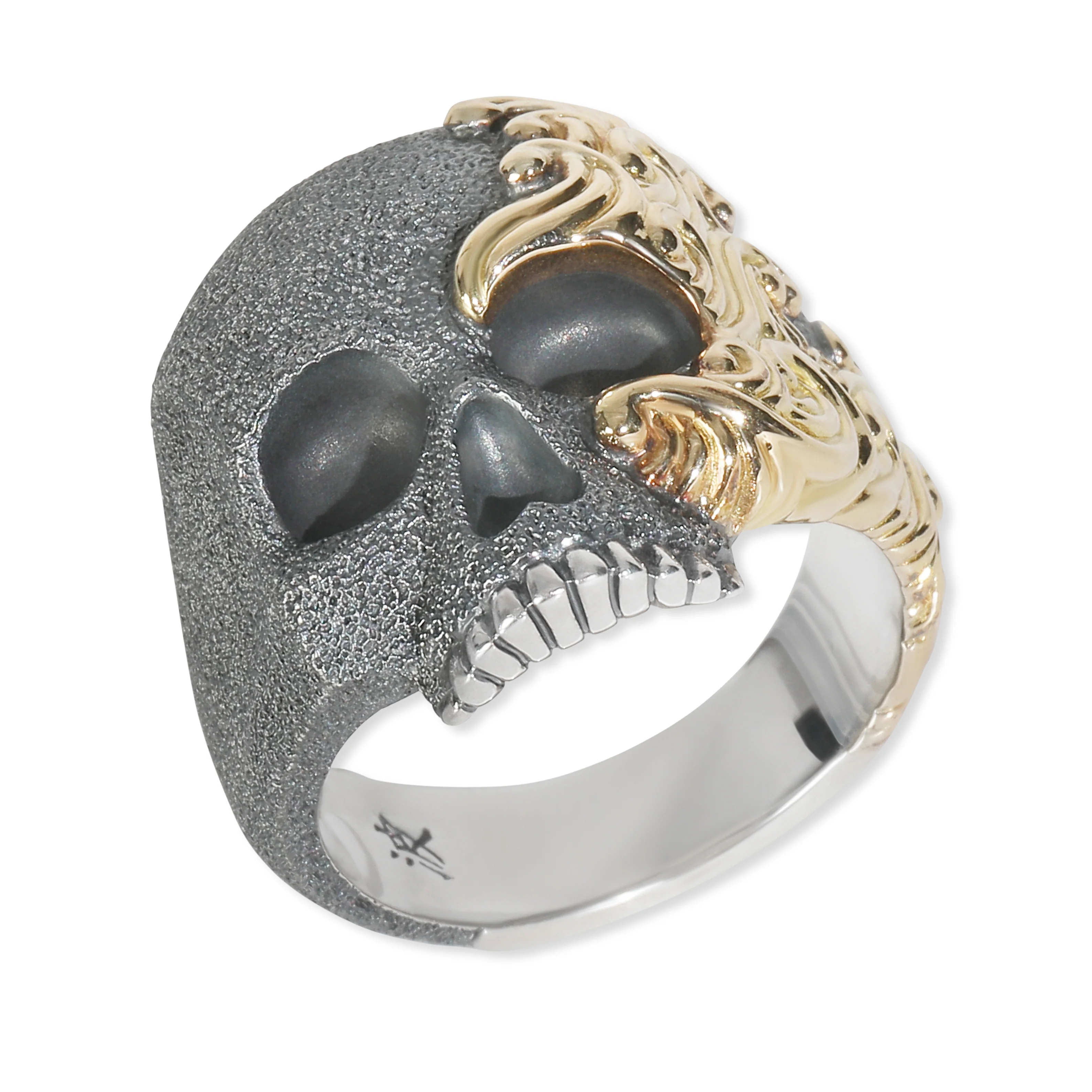 Yellow Gold & Sterling Silver Waves Skull Ring - Image 4