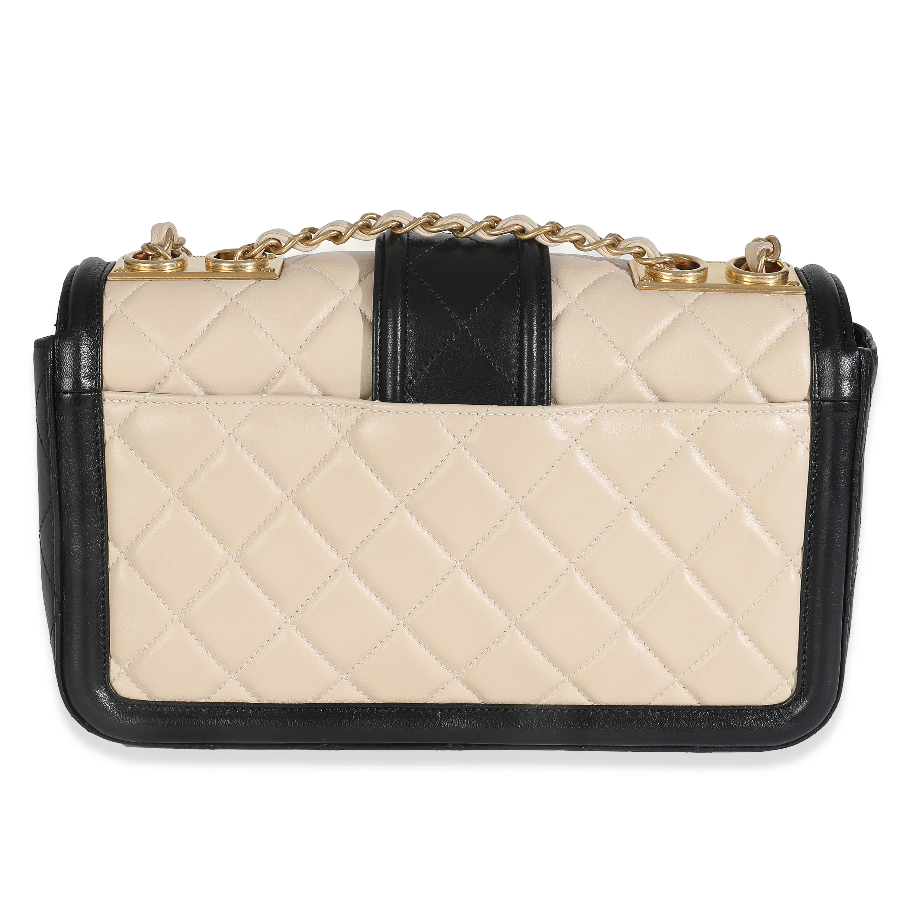 Beige Black Quilted Lambskin Medium Elegant CC Flap Bag - Image 4