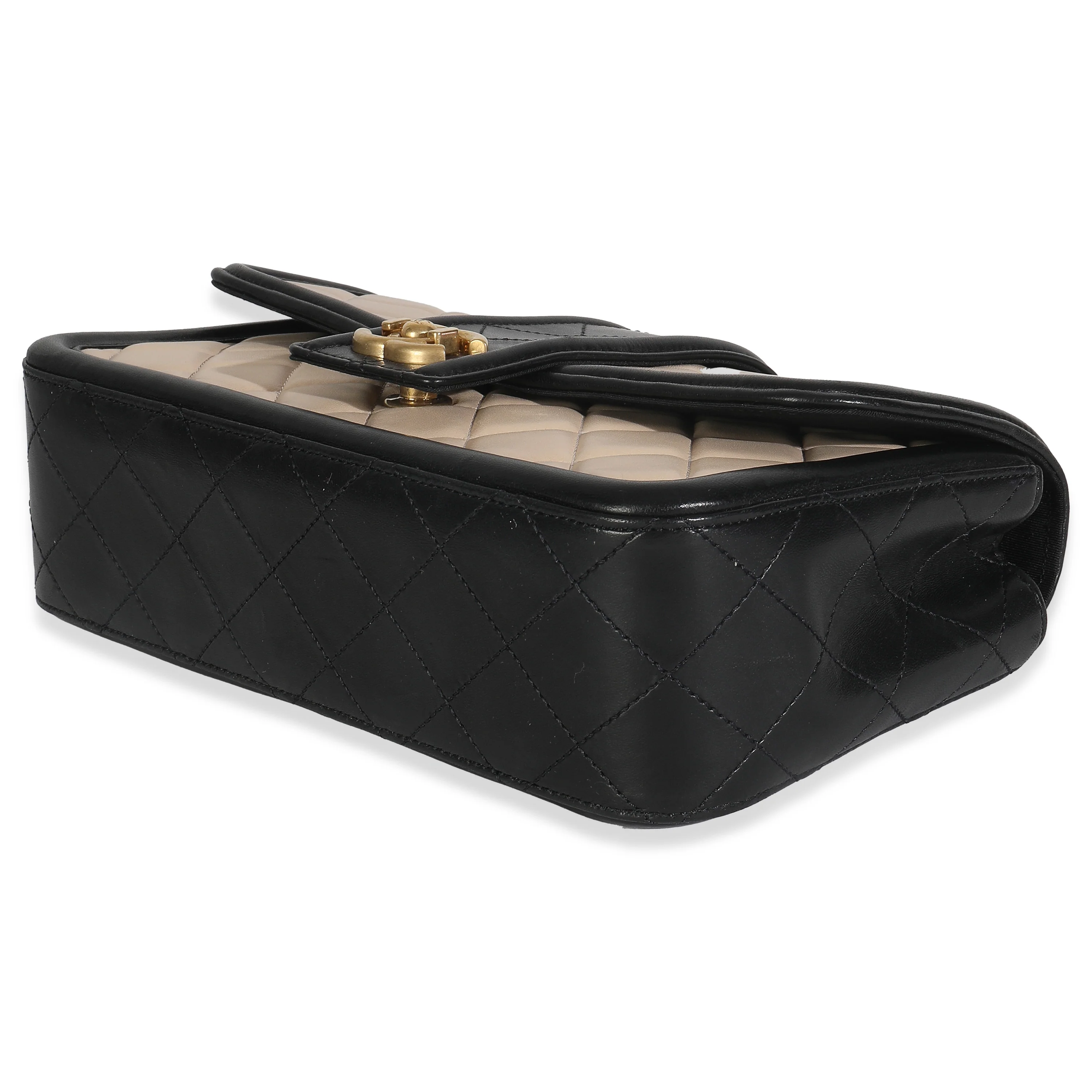 Beige Black Quilted Lambskin Medium Elegant CC Flap Bag - Image 7