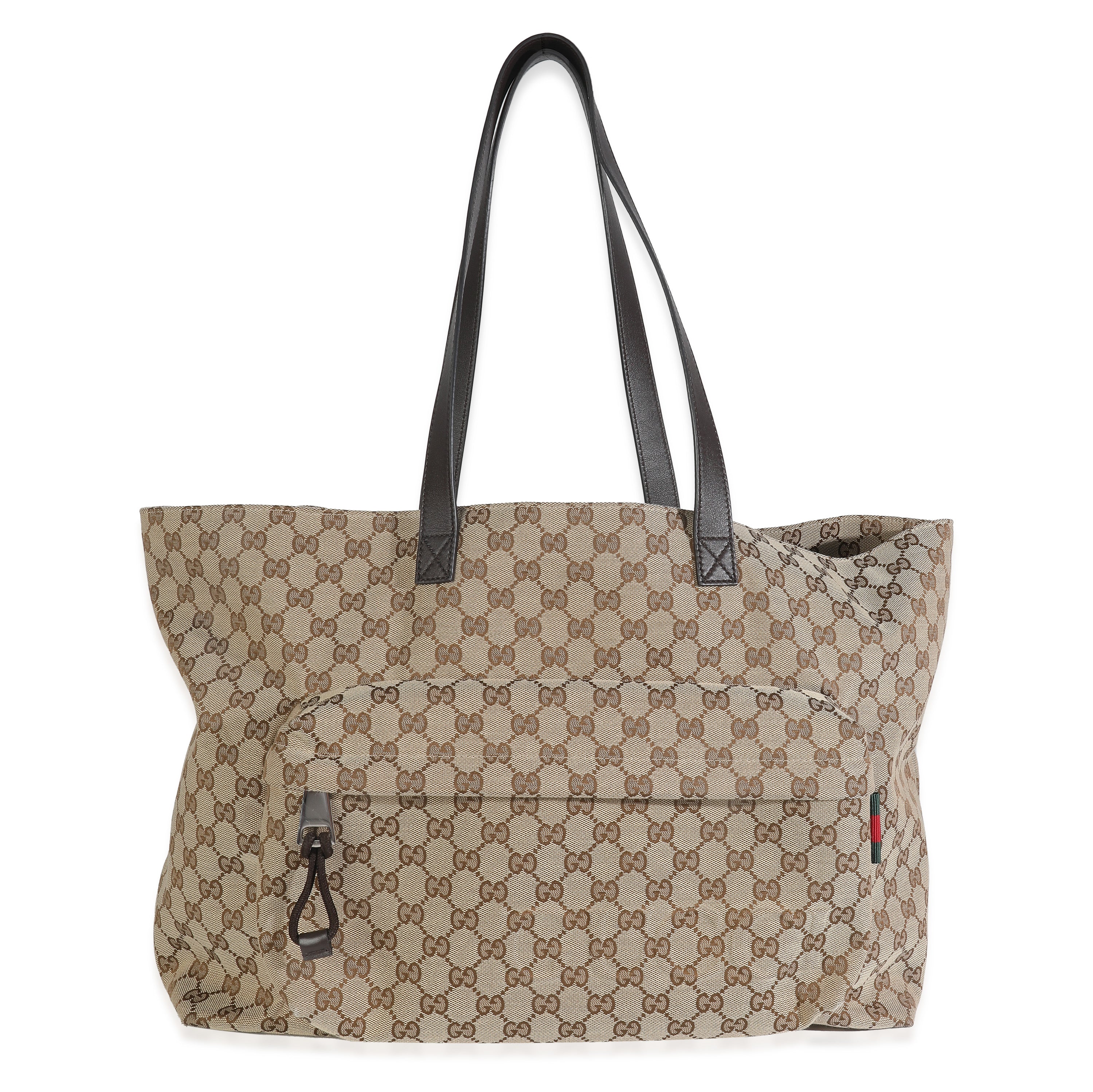 Beige GG Canvas Front Pocket Maxi Tote