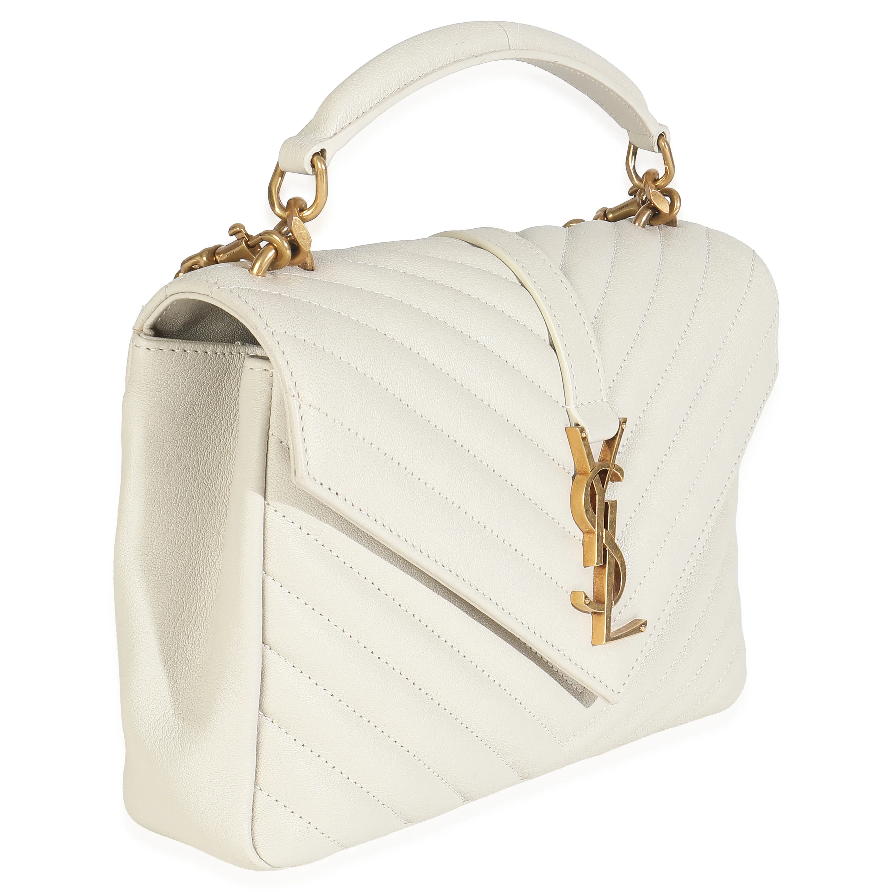 Crema Soft Sheepskin Matelasse Chevron Monogram Medium College Bag - Image 3