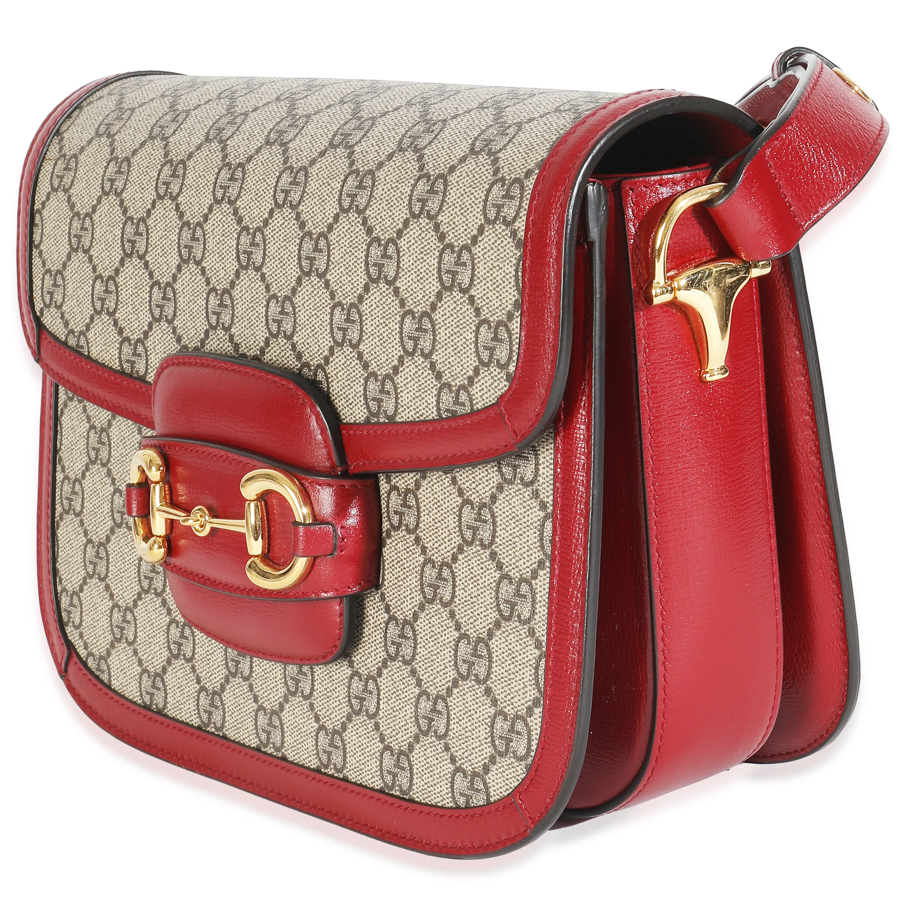Cherry Red Beige GG Supreme Azalea Calfskin Horsebit 1955 Shoulder Bag - Image 2