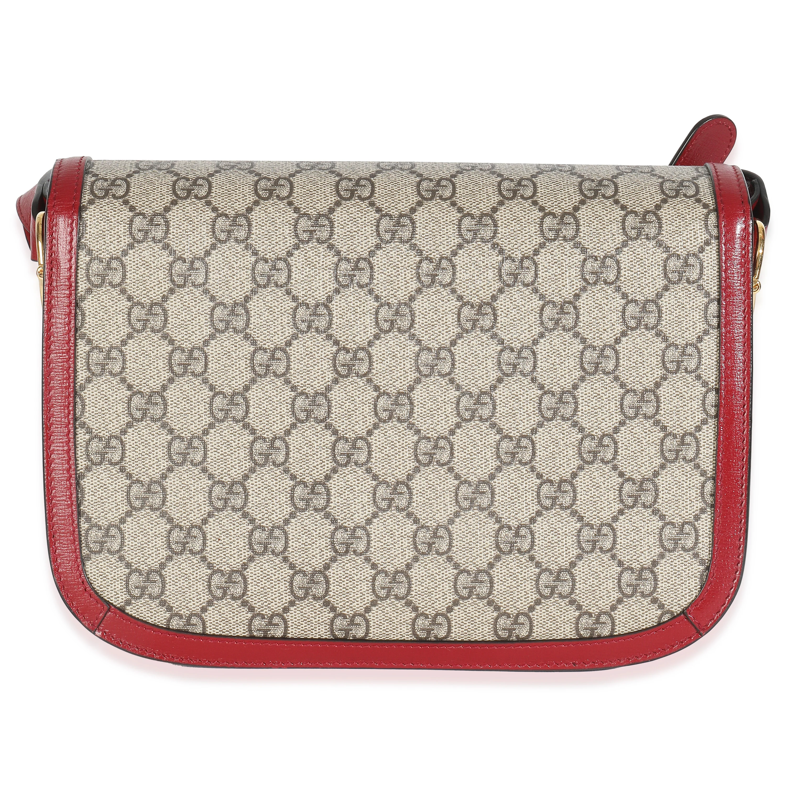 Cherry Red Beige GG Supreme Azalea Calfskin Horsebit 1955 Shoulder Bag - Image 5