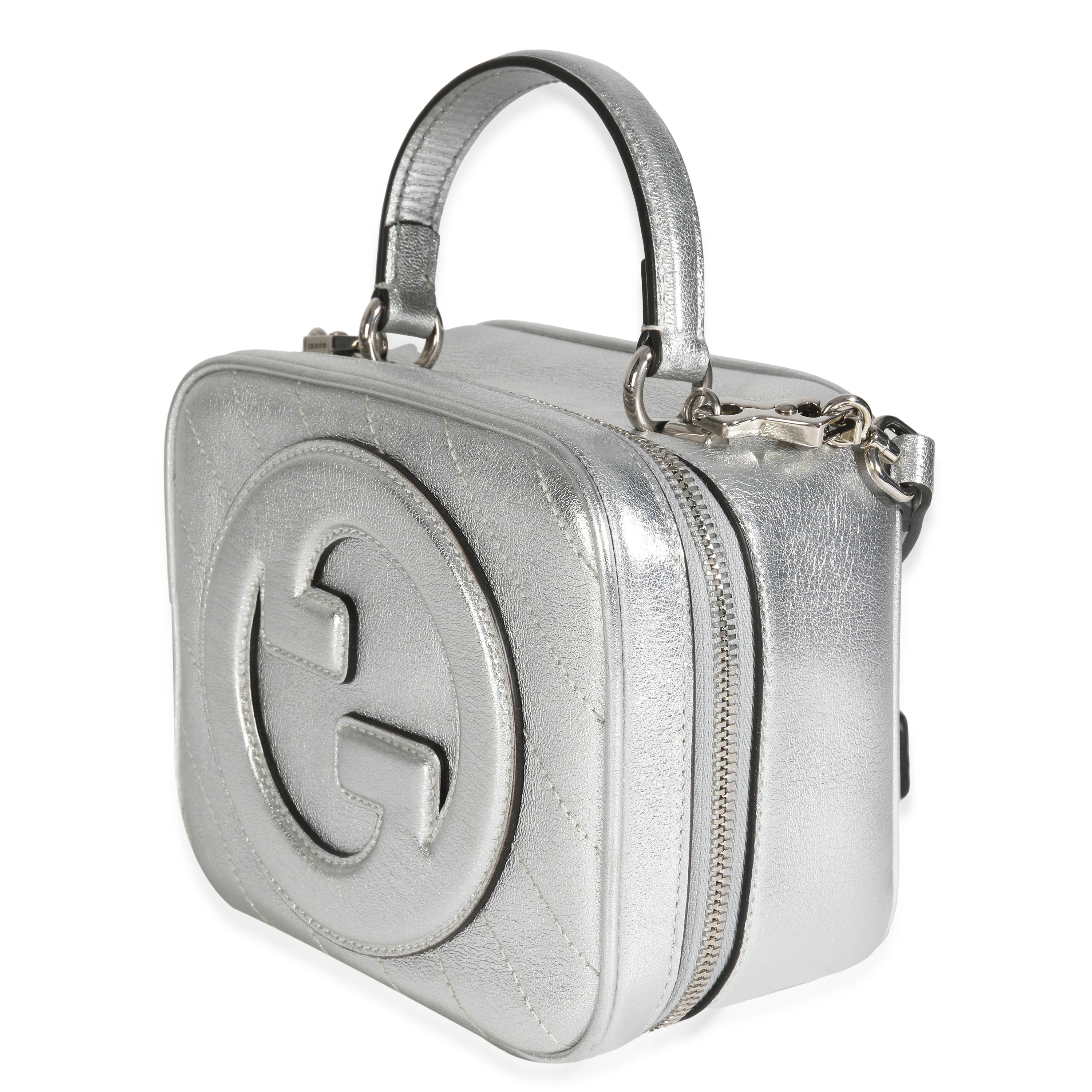 Silver Metallic Sakai Be Green Calfskin Diagonal Stitched Blondie Top Hand - Image 2