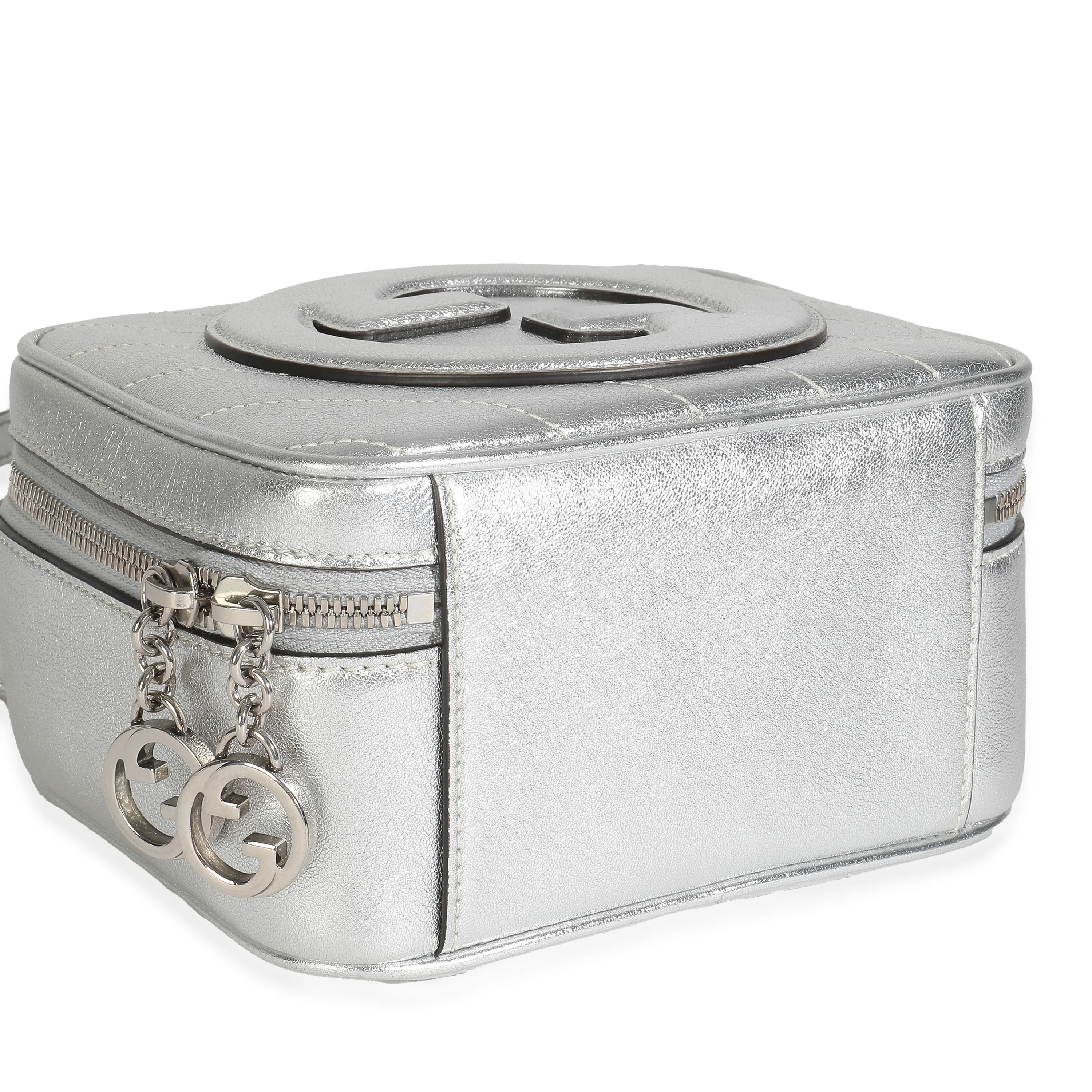 Silver Metallic Sakai Be Green Calfskin Diagonal Stitched Blondie Top Hand - Image 8